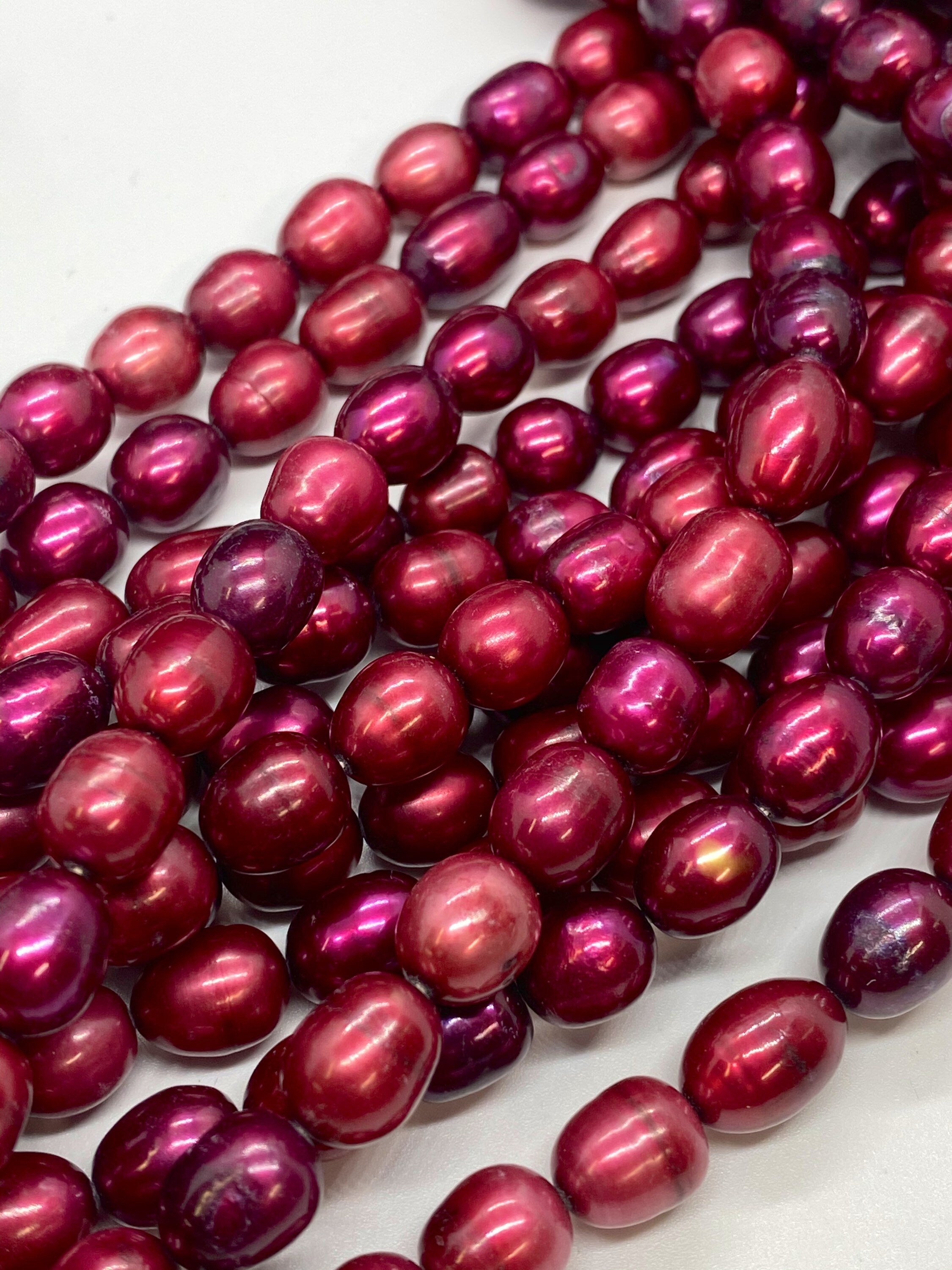 AA+ 8-9mmX9-12mm Rice Baroque Freshwater Pearl fire red oval baroque pearl beads--15" full strand 36+ pc---wholesale deal #DR3043