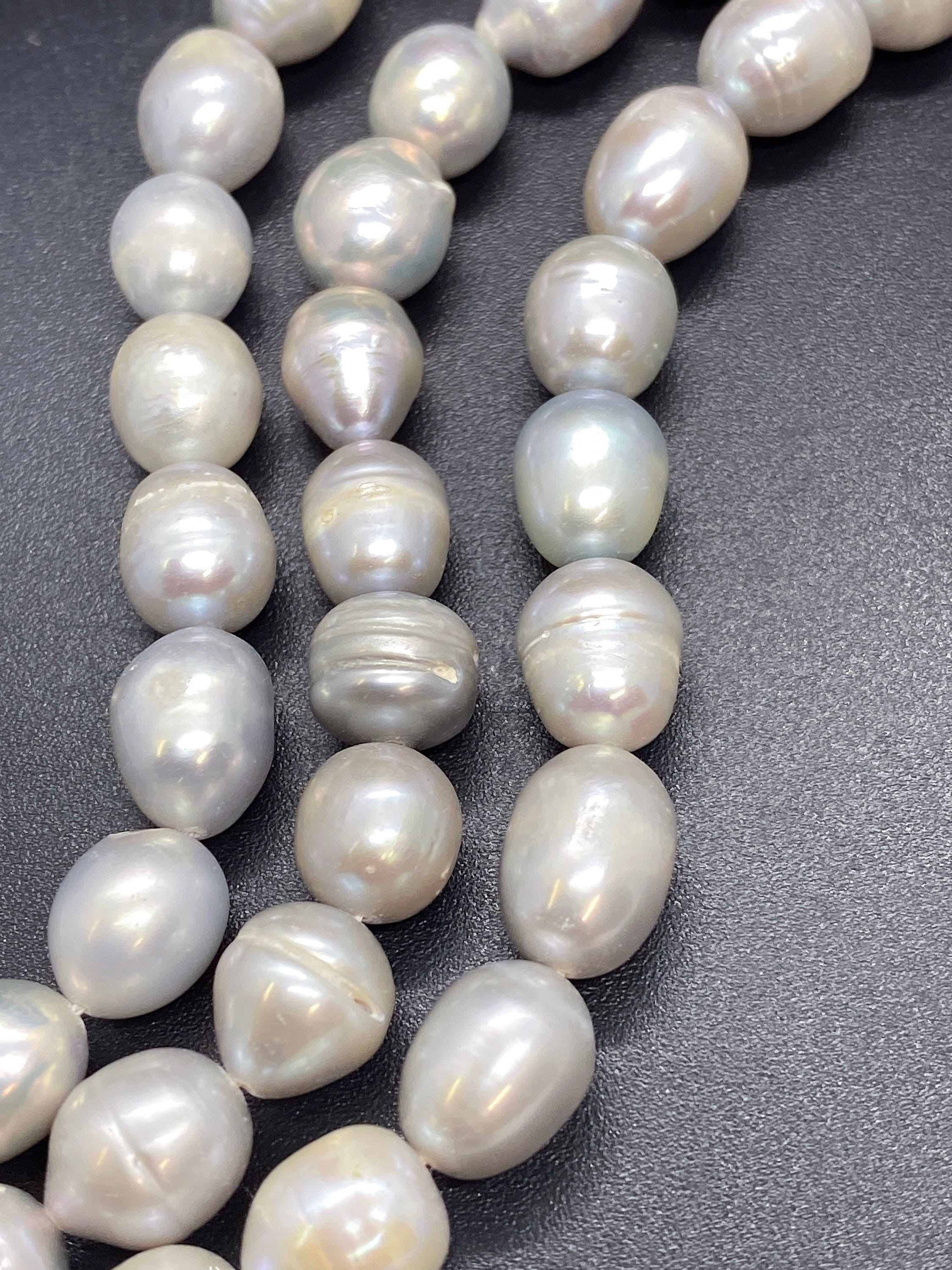 8-9mmX10-12mm Baroque rice Freshwater Pearls, Platinum Silver Grey oval pearl beads 15" full strand 32+ pcs loose pearl wholesale #DR3045