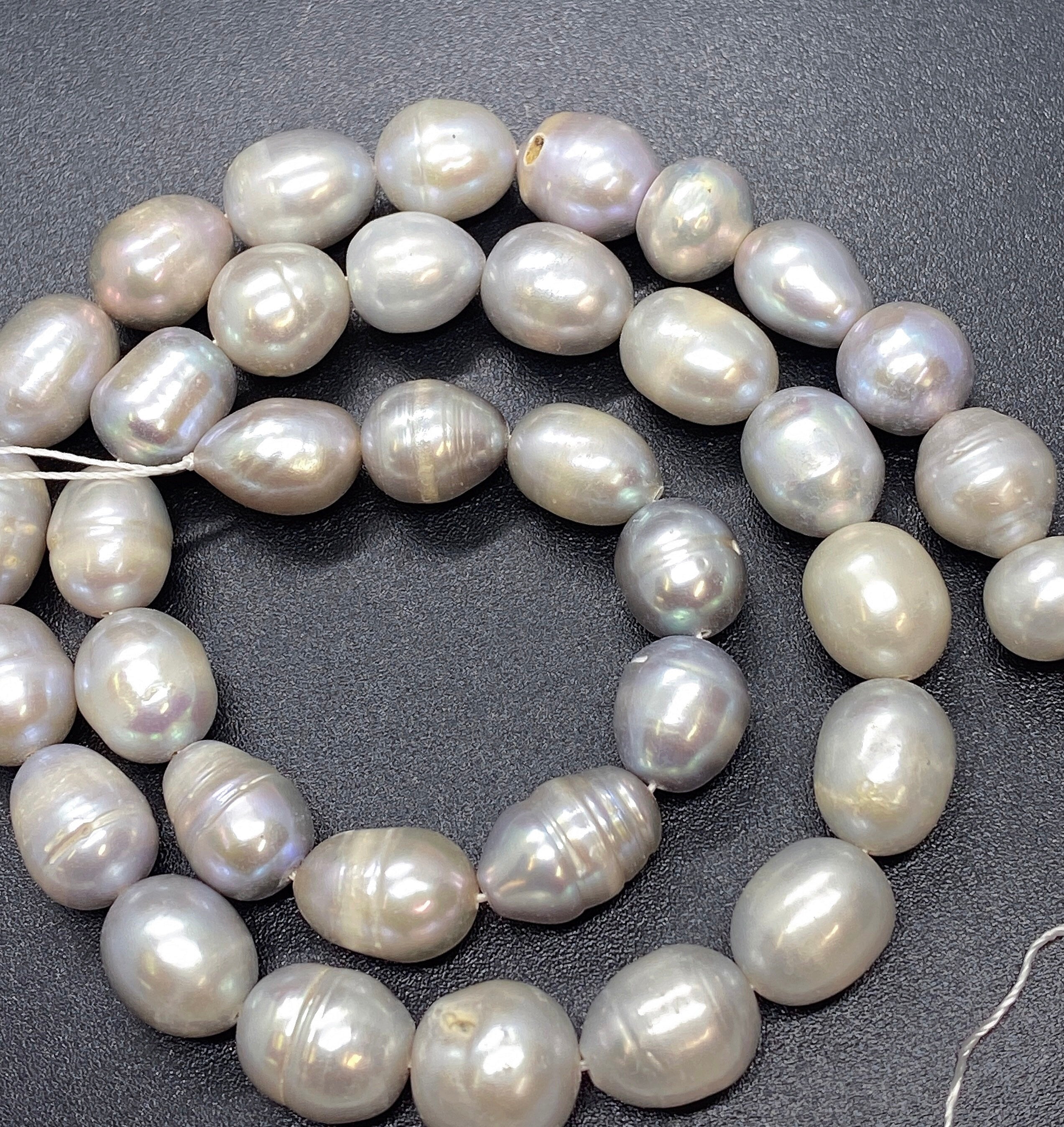 8-9mmX10-12mm Baroque rice Freshwater Pearls, Platinum Silver Grey oval pearl beads 15" full strand 32+ pcs loose pearl wholesale #DR3045