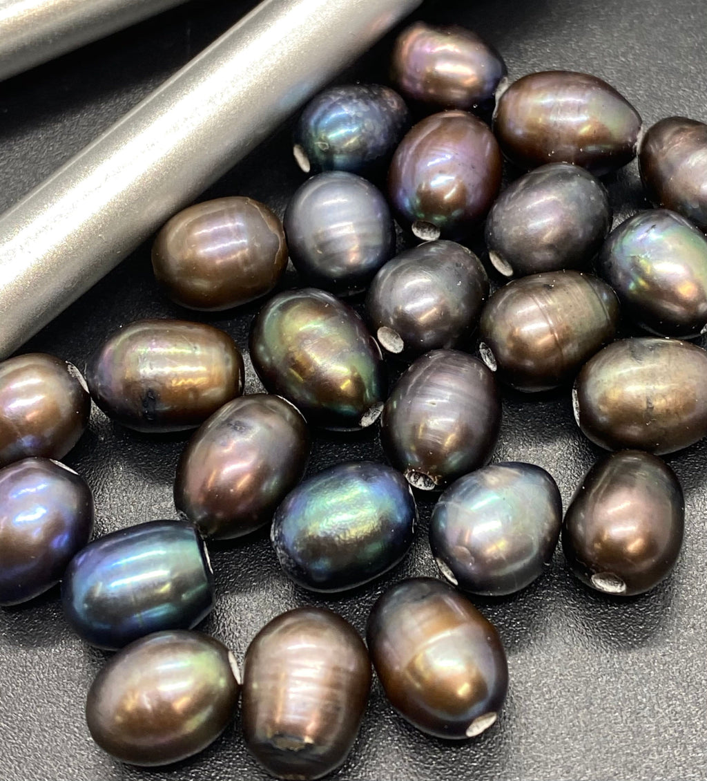 AA+ 10mmX 11-13mm Large Hole Freshwater Pearls 2.5mm 3mm Peacock color nugget pearl 10 Pc baroque Rice Pearl , wholesale #LH8011A