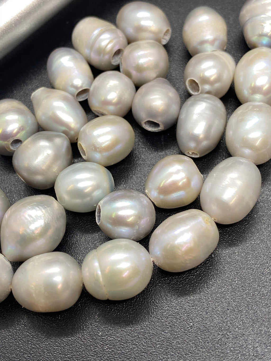 9mmX10-12mm Large hole 2.2mm 3mm Baroque rice Freshwater Pearls, Platinum Silver Grey oval pearl beads loose pearl wholesale #LH8063
