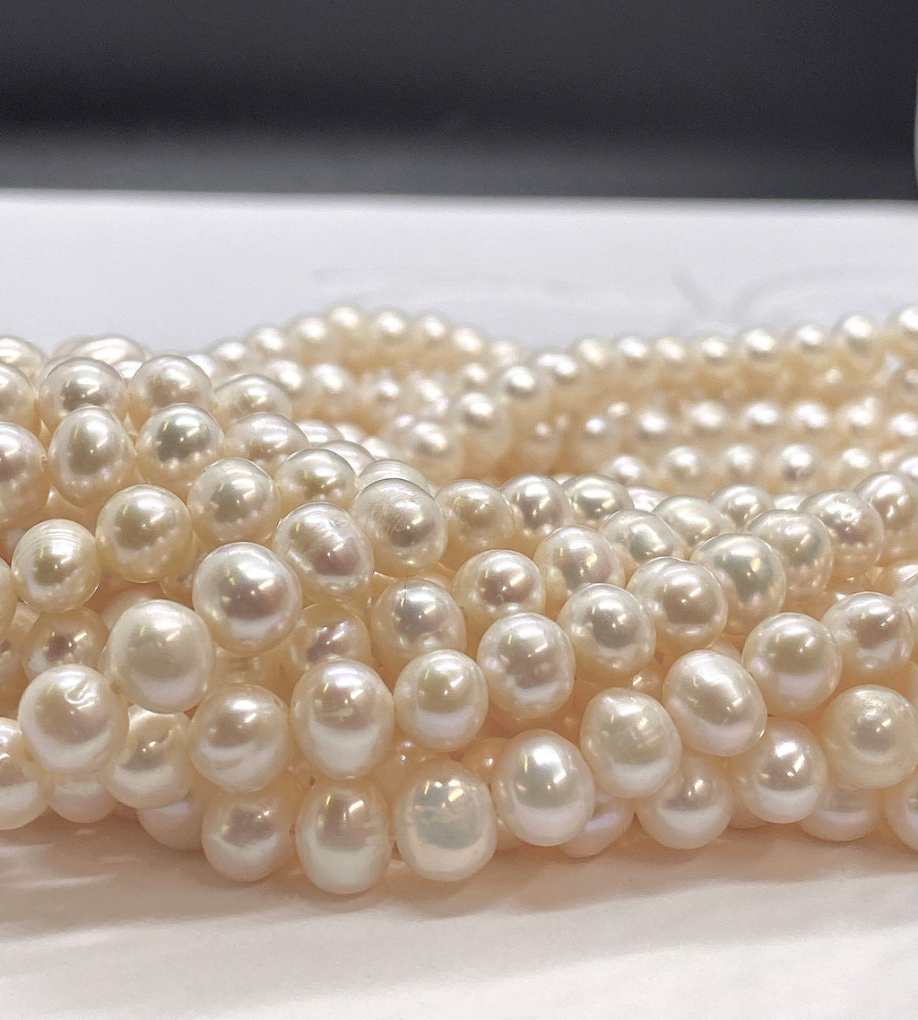 AA 6-7mm Round Off Freshwater Pear full strand 15" 64+ pc white ivory potato pearl beads Bridal pearl NEW Arrival Promotion Bargin #RS82004