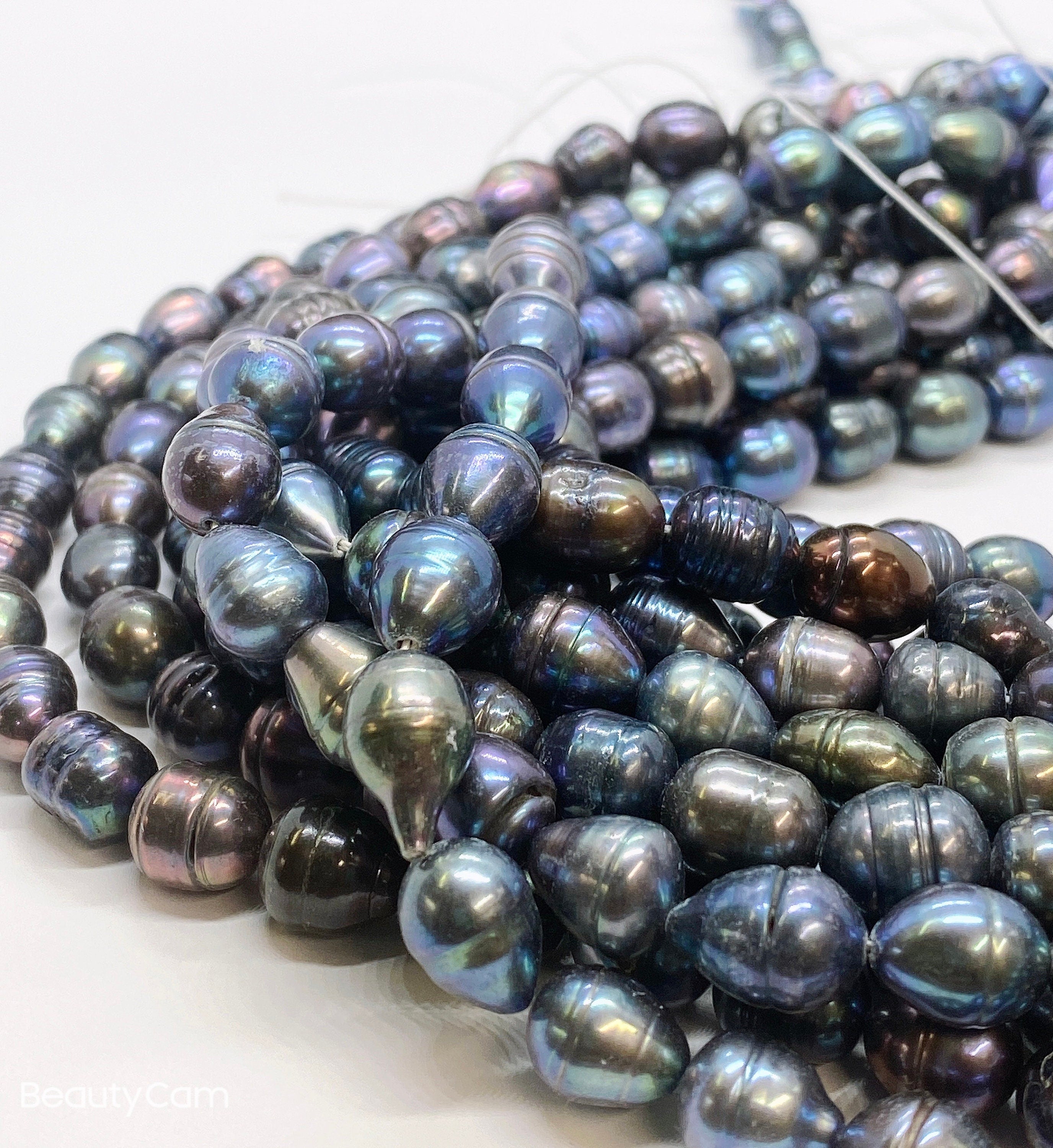 FLASH Sale 8-9mm X10-11mm Rice Baroque Pearl Tahiti look peacock blue Freshwater Pearls beads--15" full strand 37 pc #DR3401