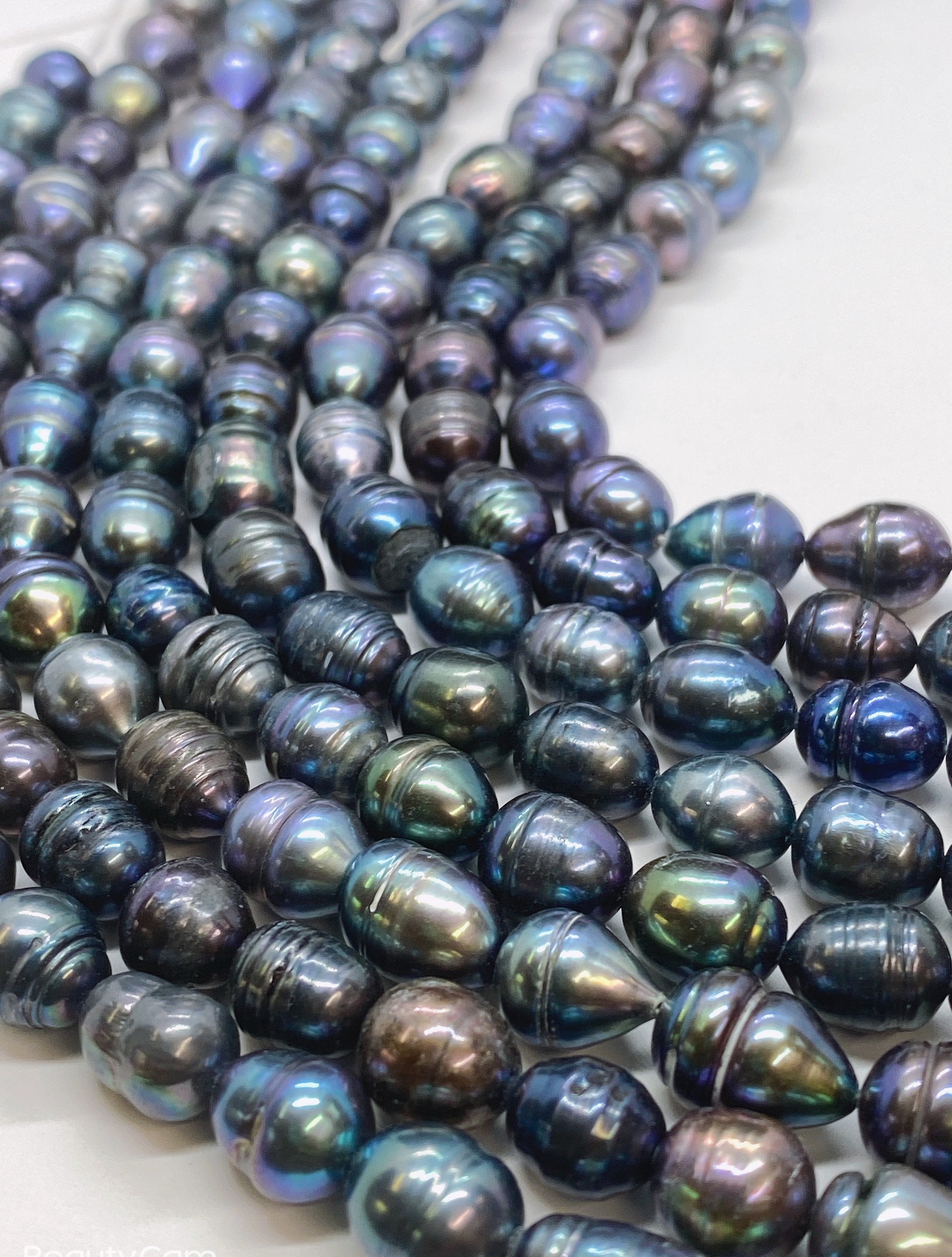 NEW Sale 8-9mm X10-11mm Rice Baroque Pearl Tahiti look peacock blue Freshwater Pearls beads--15" full strand 37 pc #DR3401