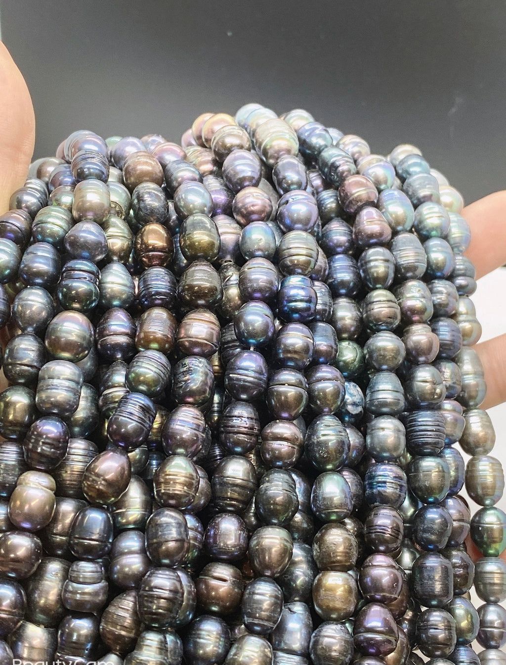 NEW Sale 8-9mm X10-11mm Rice Baroque Pearl Tahiti look peacock blue Freshwater Pearls beads--15" full strand 37 pc #DR3401