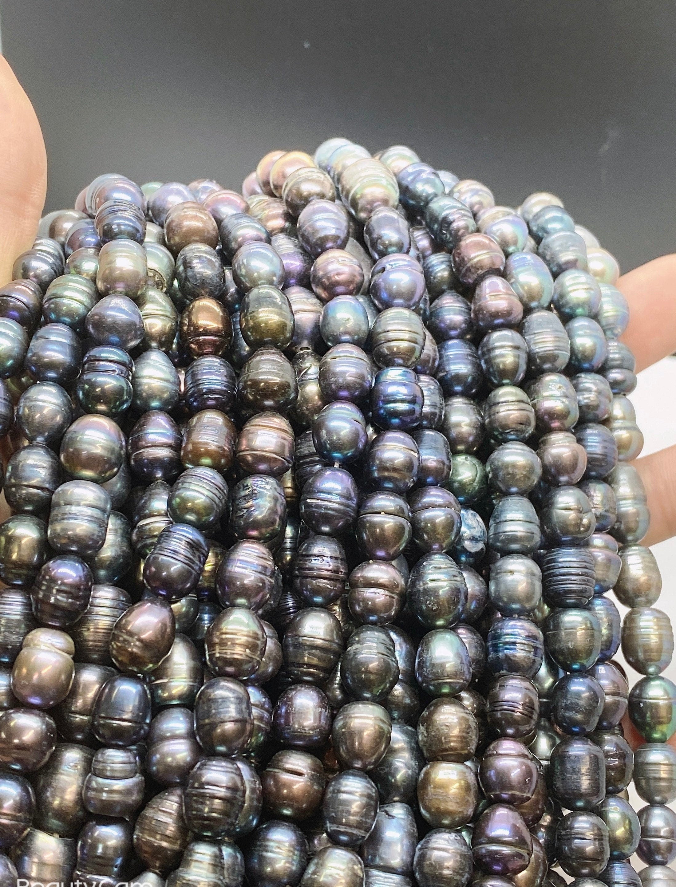 NEW Sale 8-9mm X10-11mm Rice Baroque Pearl Tahiti look peacock blue Freshwater Pearls beads--15" full strand 37 pc #DR3401