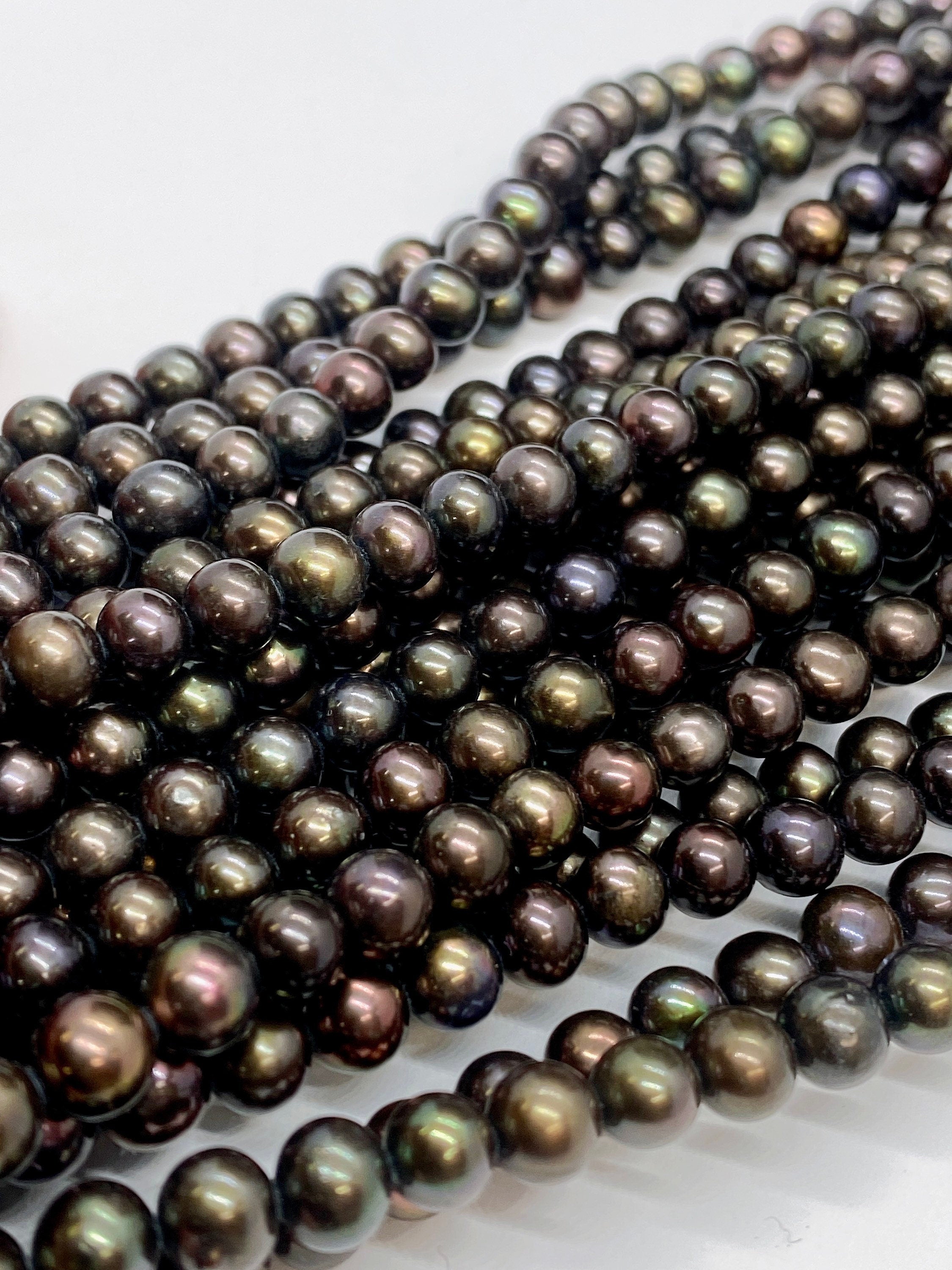 AA+ 6-6.5mm Freshwater Pearls round potato pearl peacock Black Brown pearl--Full Strand15"  65pc loose pearl beads #RS2031
