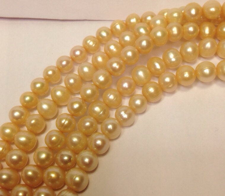 6-7mm Freshwater Pearl round potato pearl yellow champagne pearl--Full Strand15" strand 65pc  #RS2033