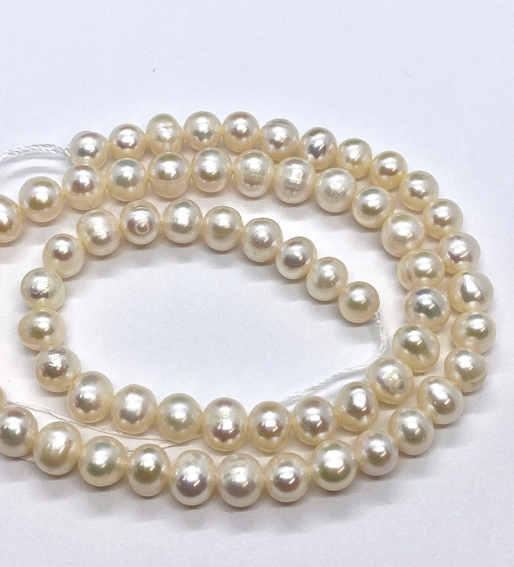 AA 6-7mm Round Off Freshwater Pear full strand 15" 64+ pc white ivory potato pearl beads Bridal pearl NEW Arrival Promotion Bargin #RS82004