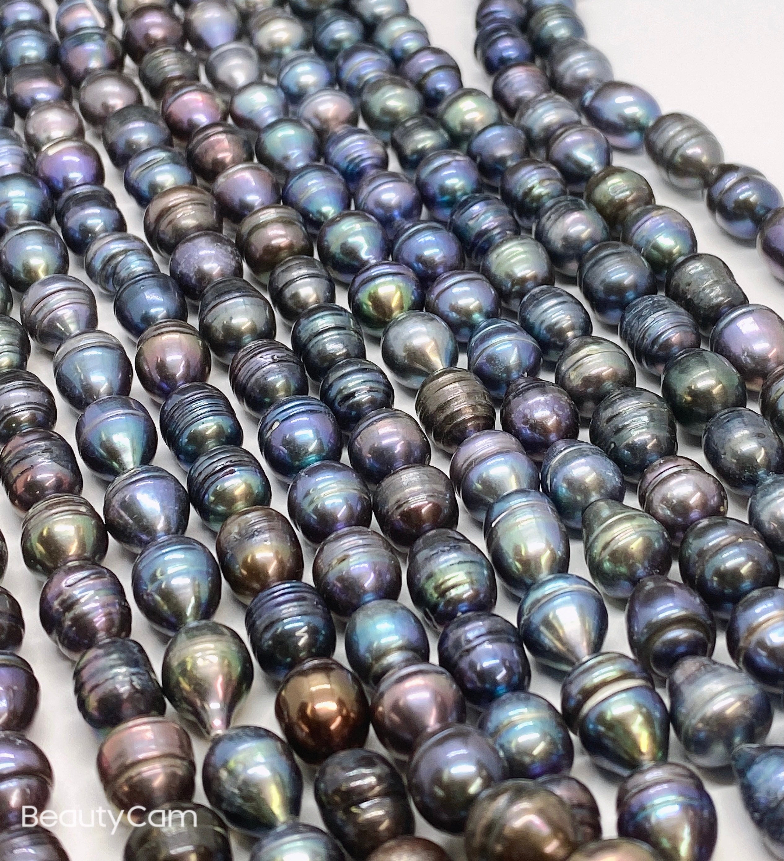 FLASH Sale 8-9mm X10-11mm Rice Baroque Pearl Tahiti look peacock blue Freshwater Pearls beads--15" full strand 37 pc #DR3401