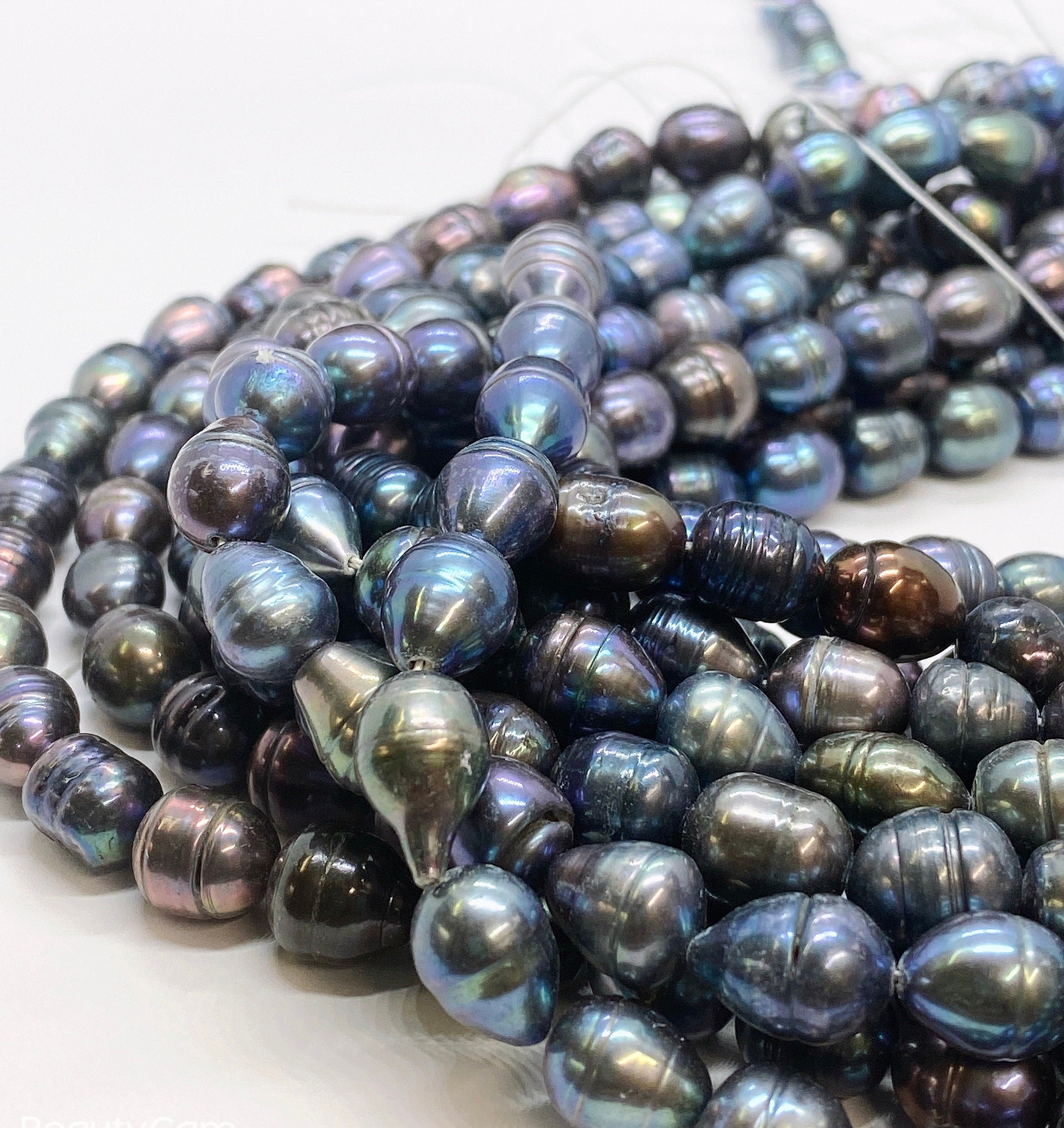 NEW Sale 8-9mm X10-11mm Rice Baroque Pearl Tahiti look peacock blue Freshwater Pearls beads--15" full strand 37 pc #DR3401