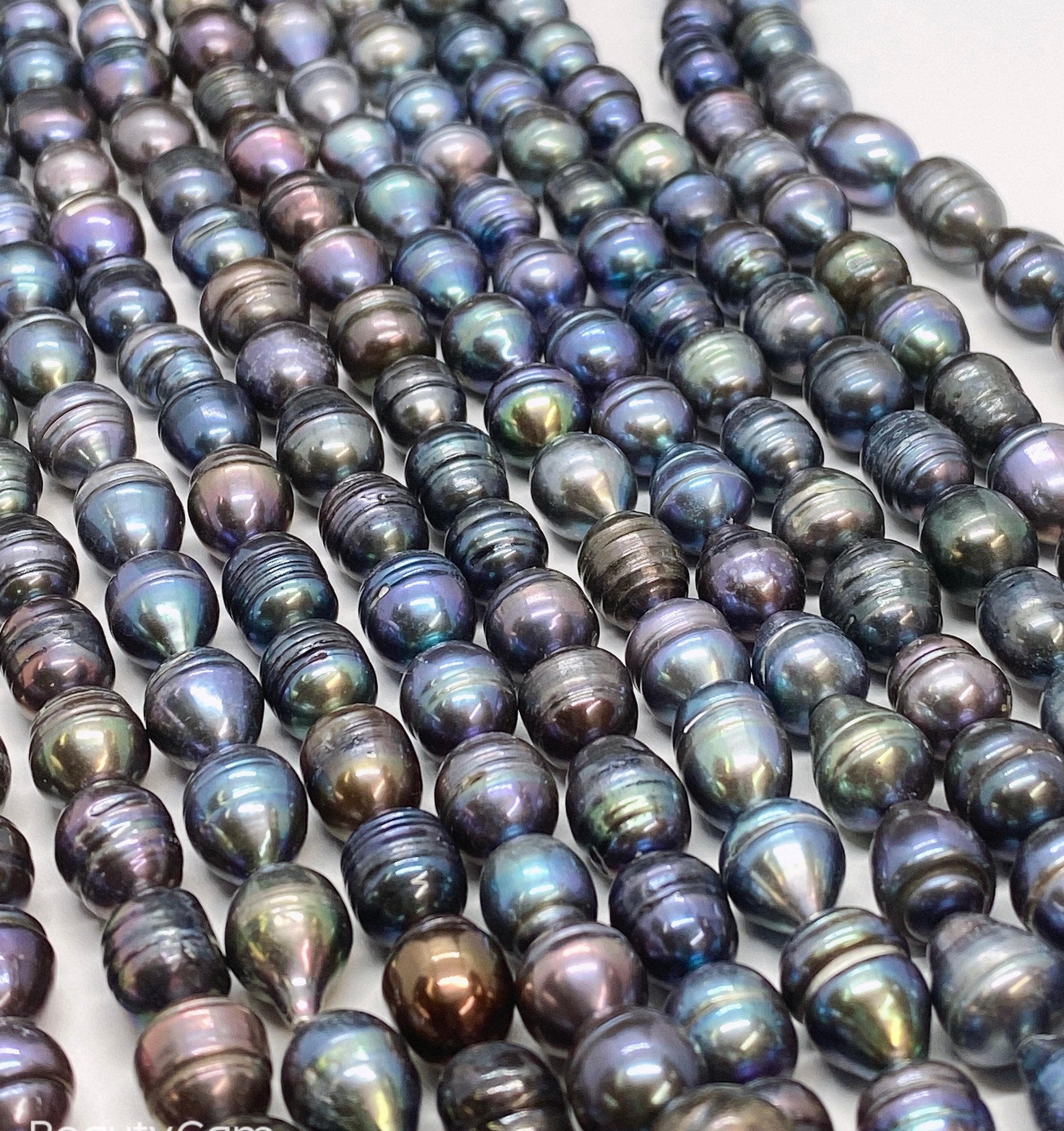 NEW Sale 8-9mm X10-11mm Rice Baroque Pearl Tahiti look peacock blue Freshwater Pearls beads--15" full strand 37 pc #DR3401