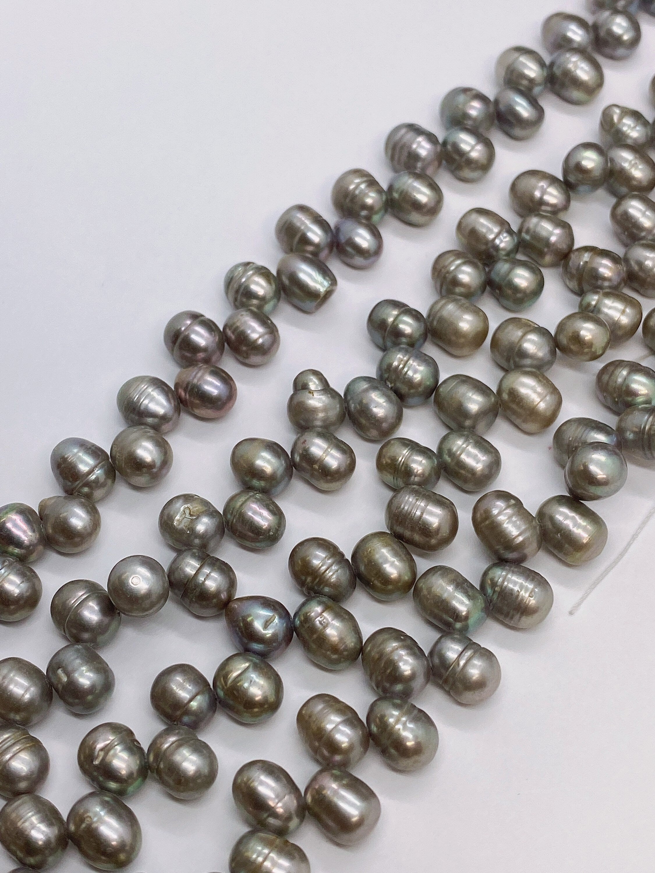 AAA+ Top drilled Dancing Rice Freshwater Pearls 5X8mm green golden yellow bronze Gem quality briolette pearl beads 15" full strand #DR3136