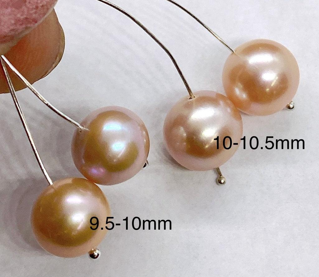 10mm Golden Champagne AA+ high quality round pair for earrings design, natural peach Pink High Metallic Luster matched genuine loose pearls