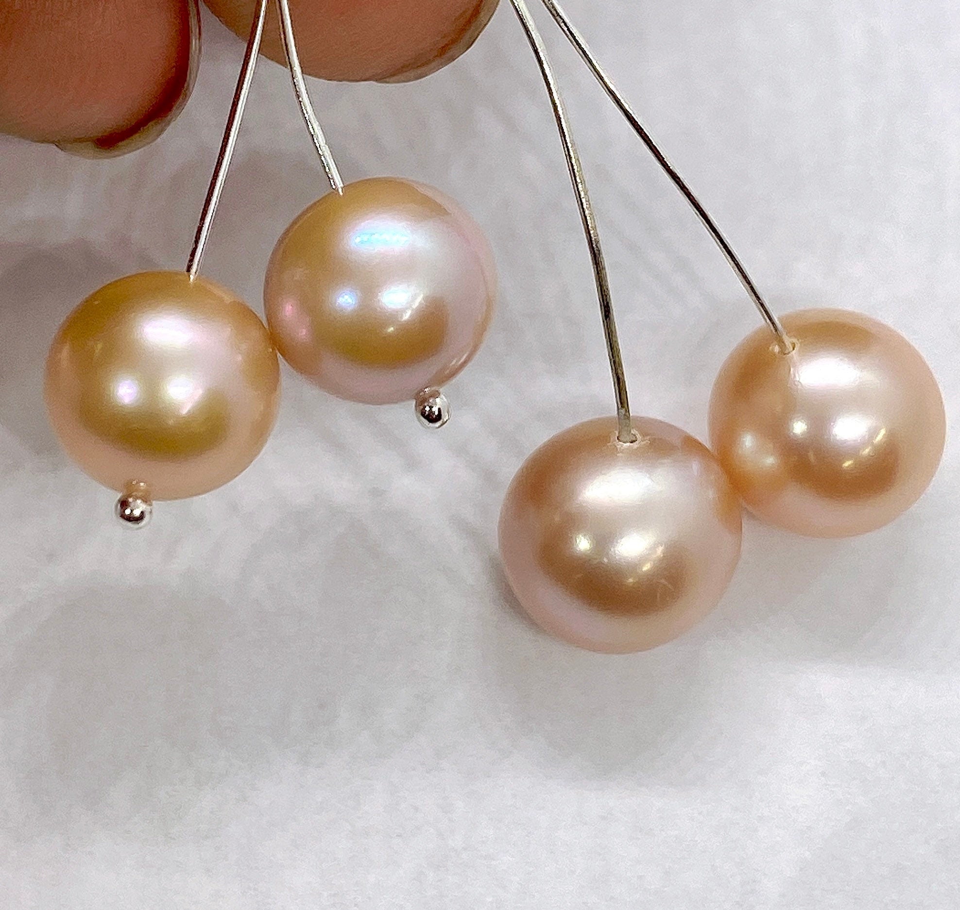 10mm Golden Champagne AA+ high quality round pair for earrings design, natural peach Pink High Metallic Luster matched genuine loose pearls