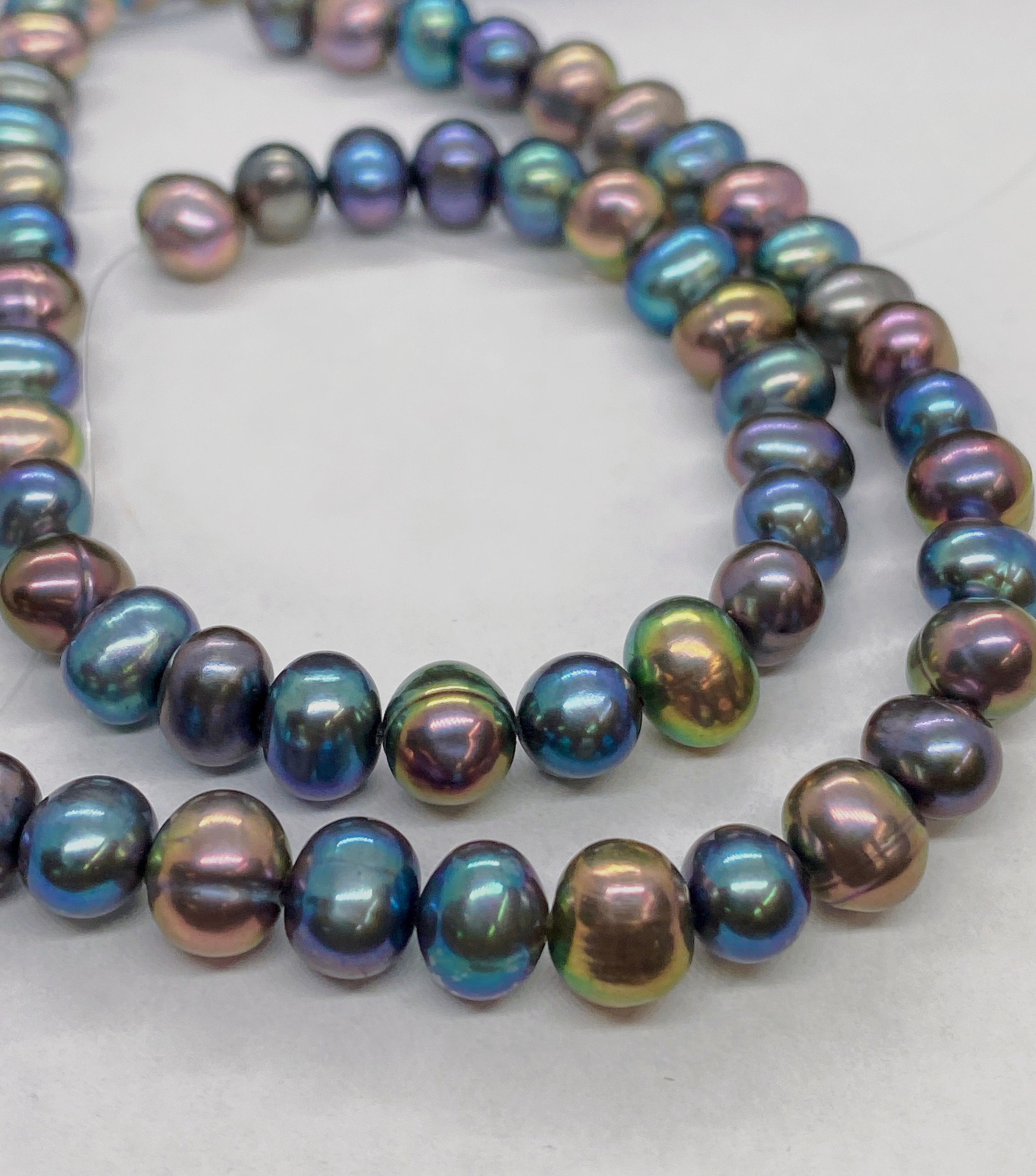 A-AA 6-7mm Metallic Peacock Freshwater Pearl, round potato pearl Rainbow blue Green pearl, 35pc loose pearl beads Bargain Deal SALE #RS2080