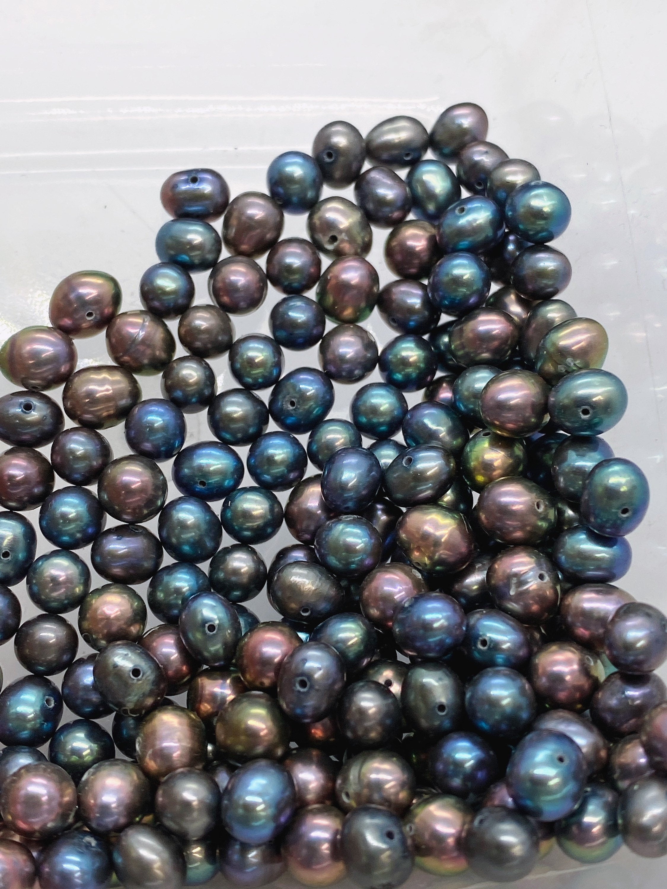 A-AA 6-7mm Metallic Peacock Freshwater Pearl, round potato pearl Rainbow blue Green pearl, 35pc loose pearl beads Bargain Deal SALE #RS2080