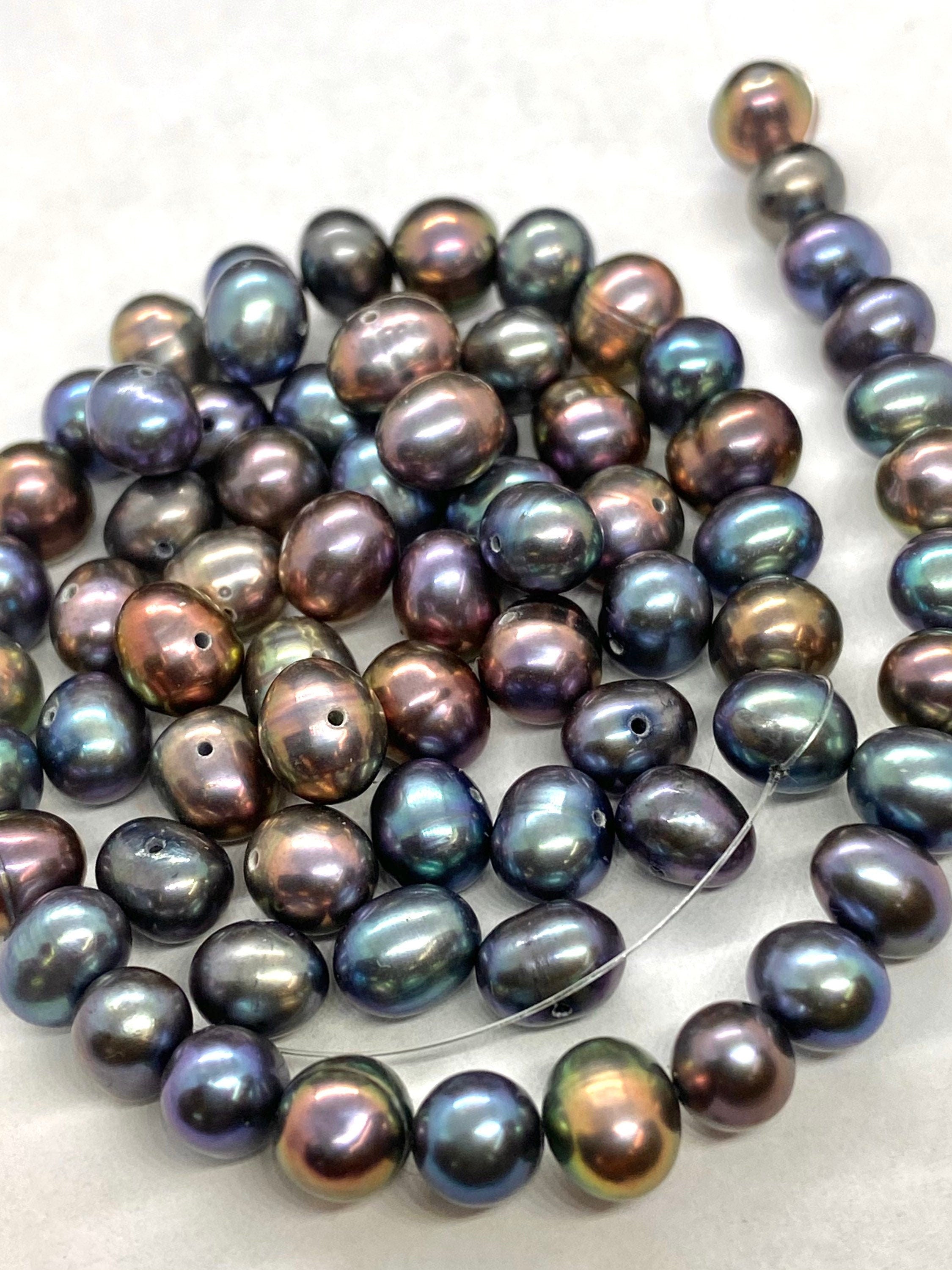 A-AA 6-7mm Metallic Peacock Freshwater Pearl, round potato pearl Rainbow blue Green pearl, 35pc loose pearl beads Bargain Deal SALE #RS2080