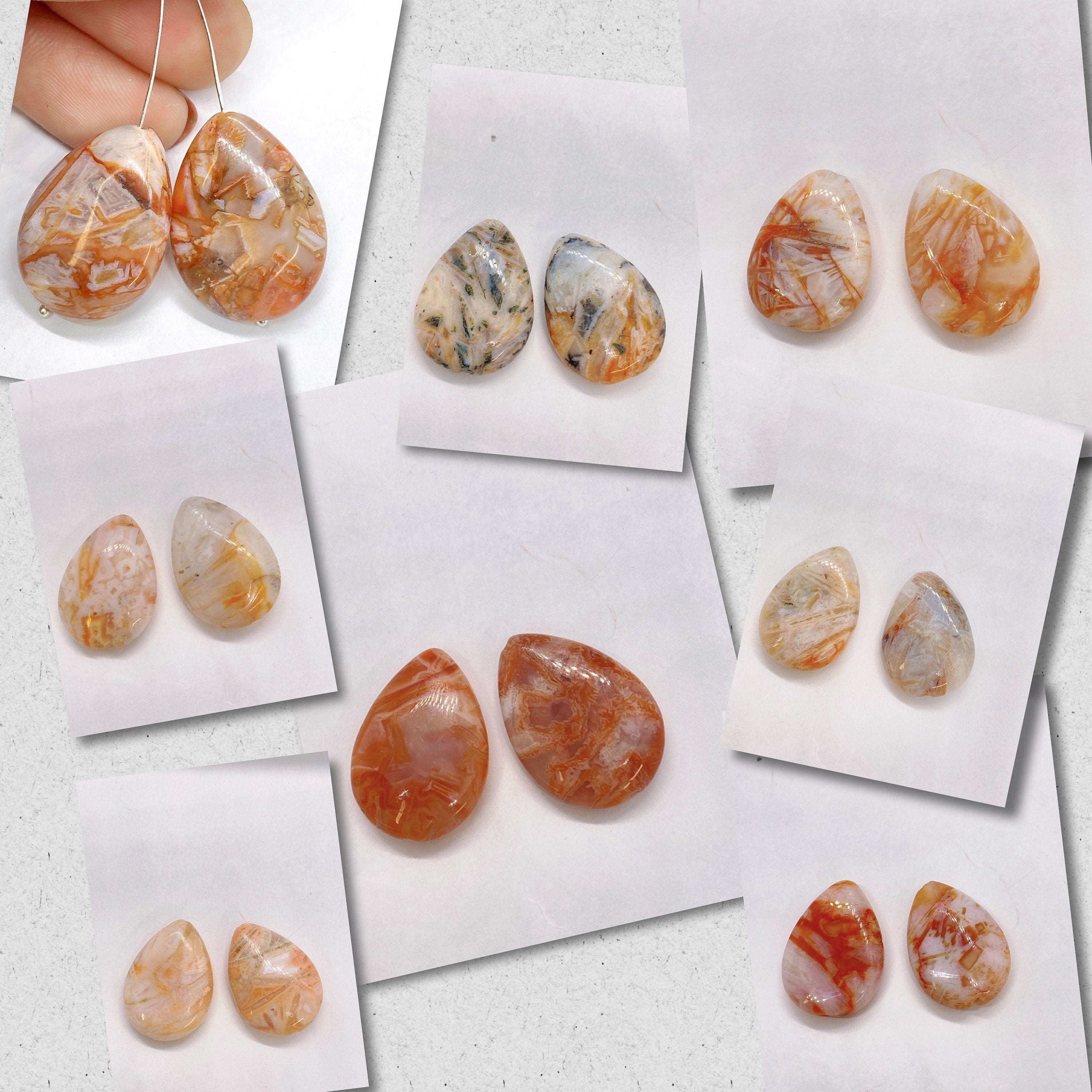Designer choice! Unique Pair Natural Orange Quartz 2pcs, crazy lace agate 18mmX25mm Tear drop smooth Flat gemstone--NEW ARRIVAL