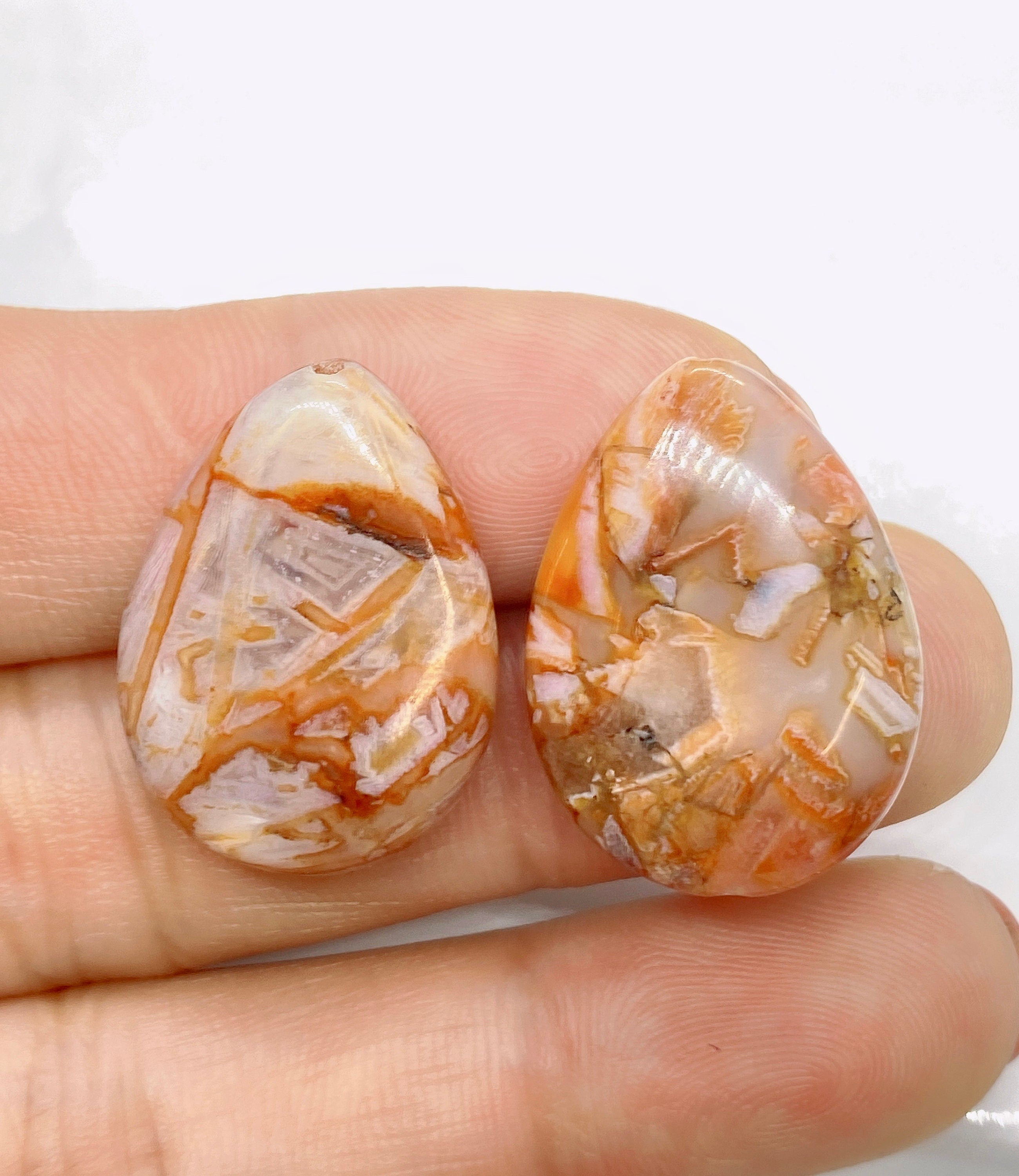 Designer choice! Unique Pair Natural Orange Quartz 2pcs, crazy lace agate 18mmX25mm Tear drop smooth Flat gemstone--NEW ARRIVAL