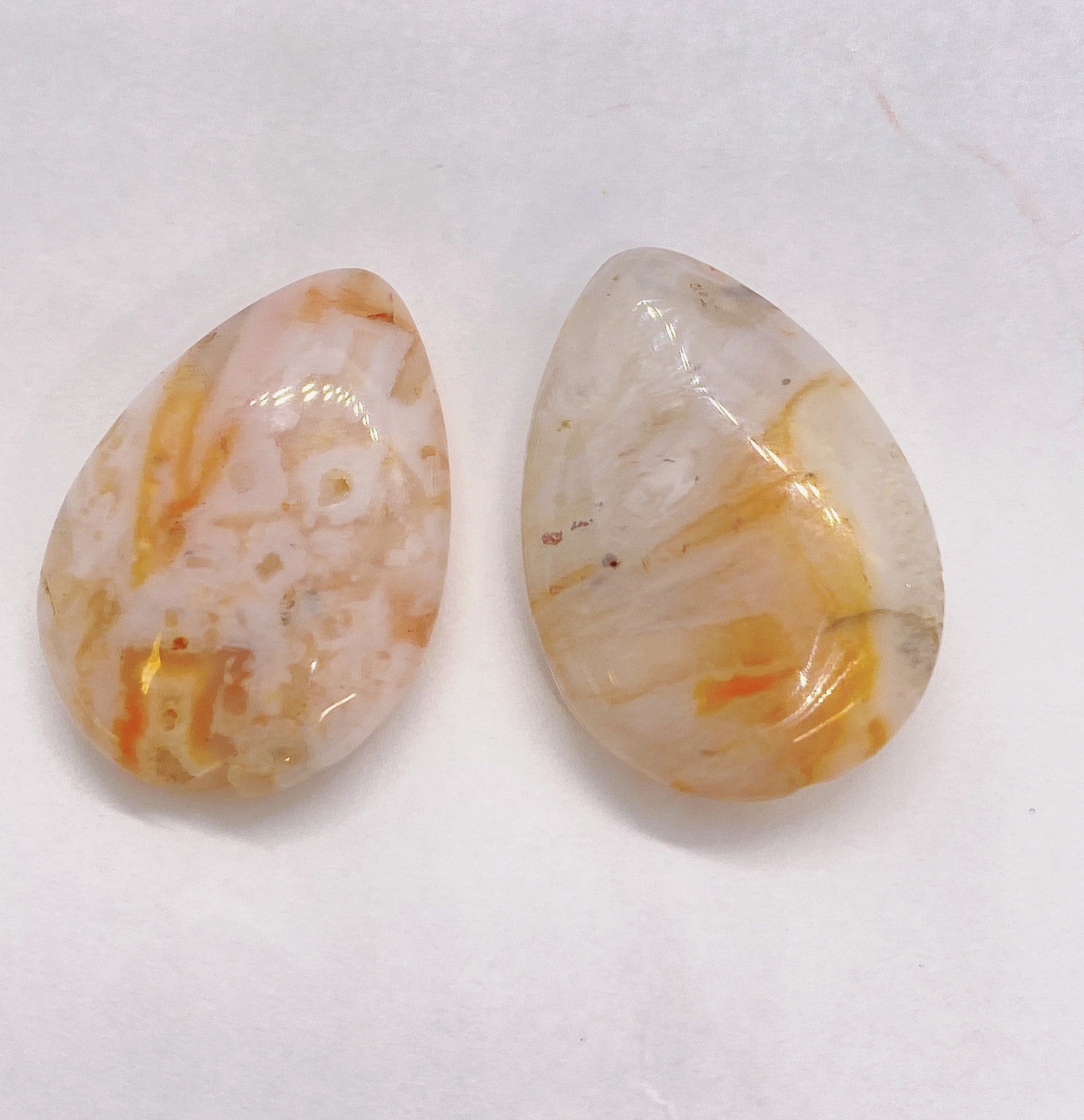Designer choice! Unique Pair Natural Orange Quartz 2pcs, crazy lace agate 18mmX25mm Tear drop smooth Flat gemstone--NEW ARRIVAL
