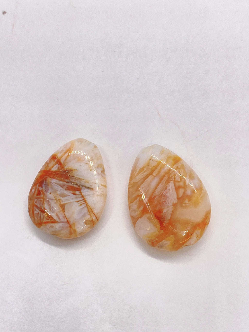 Designer choice! Unique Pair Natural Orange Quartz 2pcs, crazy lace agate 18mmX25mm Tear drop smooth Flat gemstone--NEW ARRIVAL