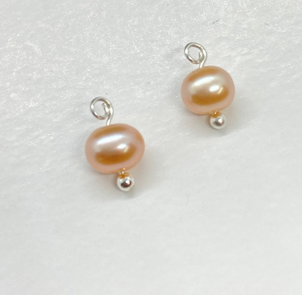 6pc natural pink Freshwater Pearl Dangle Pendant, tiny pearl charm, DIY Making jewelry, round off pearl Charm, gold sterling silver, CR1001P