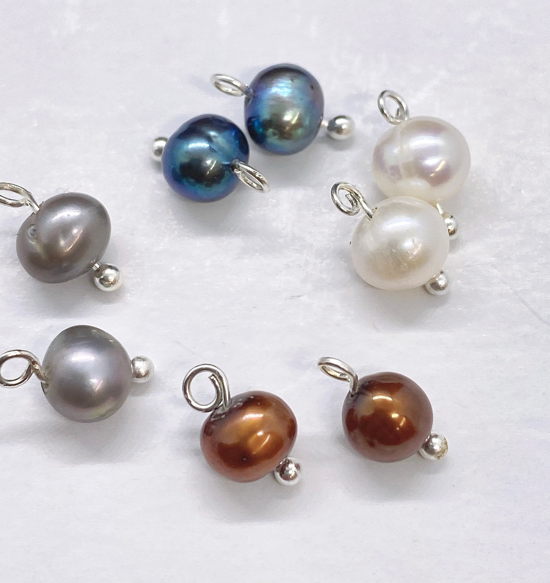 6pc Tiny ivory white Freshwater Pearl Dangle Pendant, pearl charm, DIY Making jewelry, round off pearl Charm, gold sterling silver, CR1001W