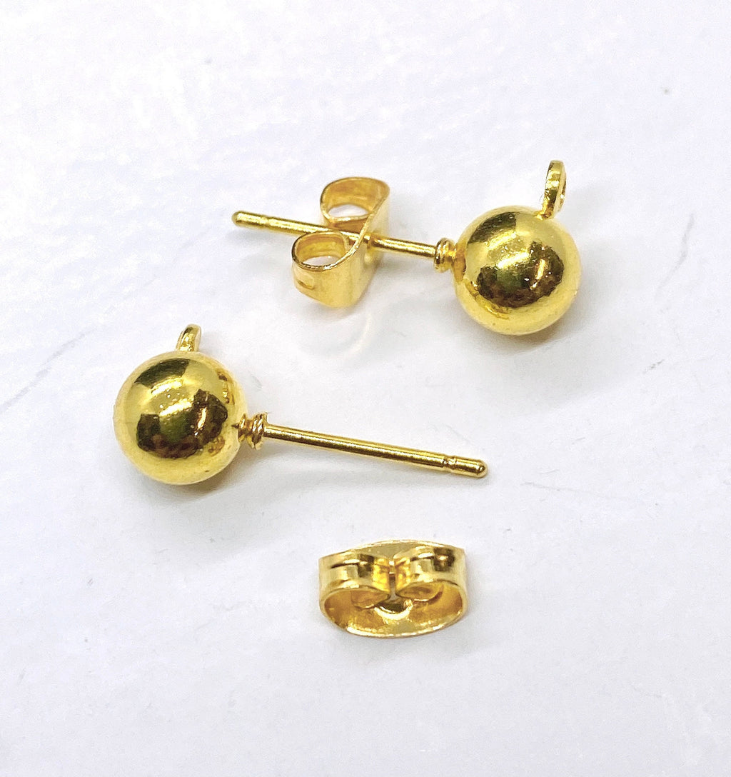 20pc 14k Gold Plated Ball Post Earring, 3mm 4mm 5mm 6mm Ball Stud Earring With Loop + Backs, DIY Earring,  Earring Findings, Wholesale F9122