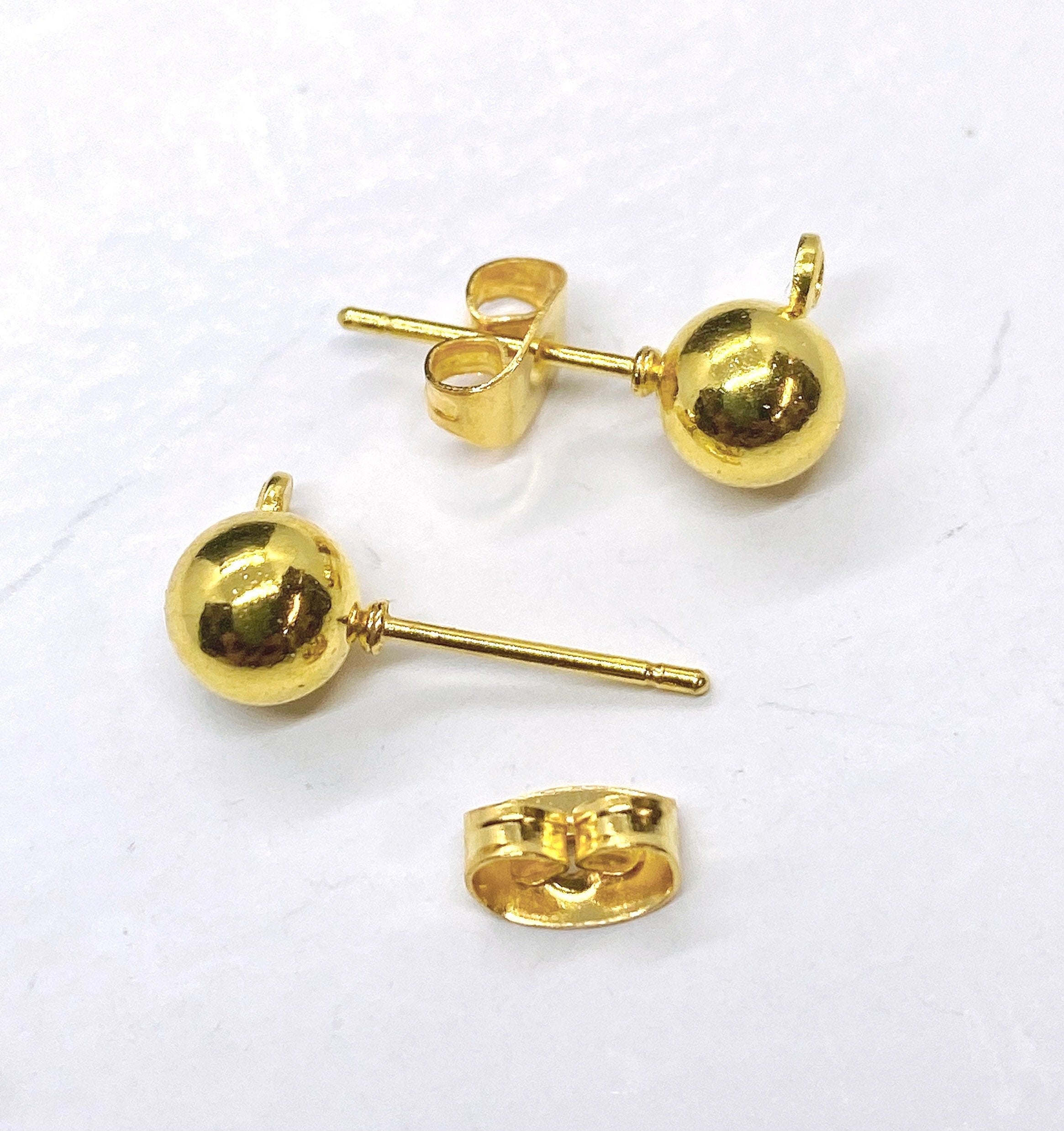 20pc 14k Gold Plated Ball Post Earring, 3mm 4mm 5mm 6mm Ball Stud Earring With Loop + Backs, DIY Earring,  Earring Findings, Wholesale F9122