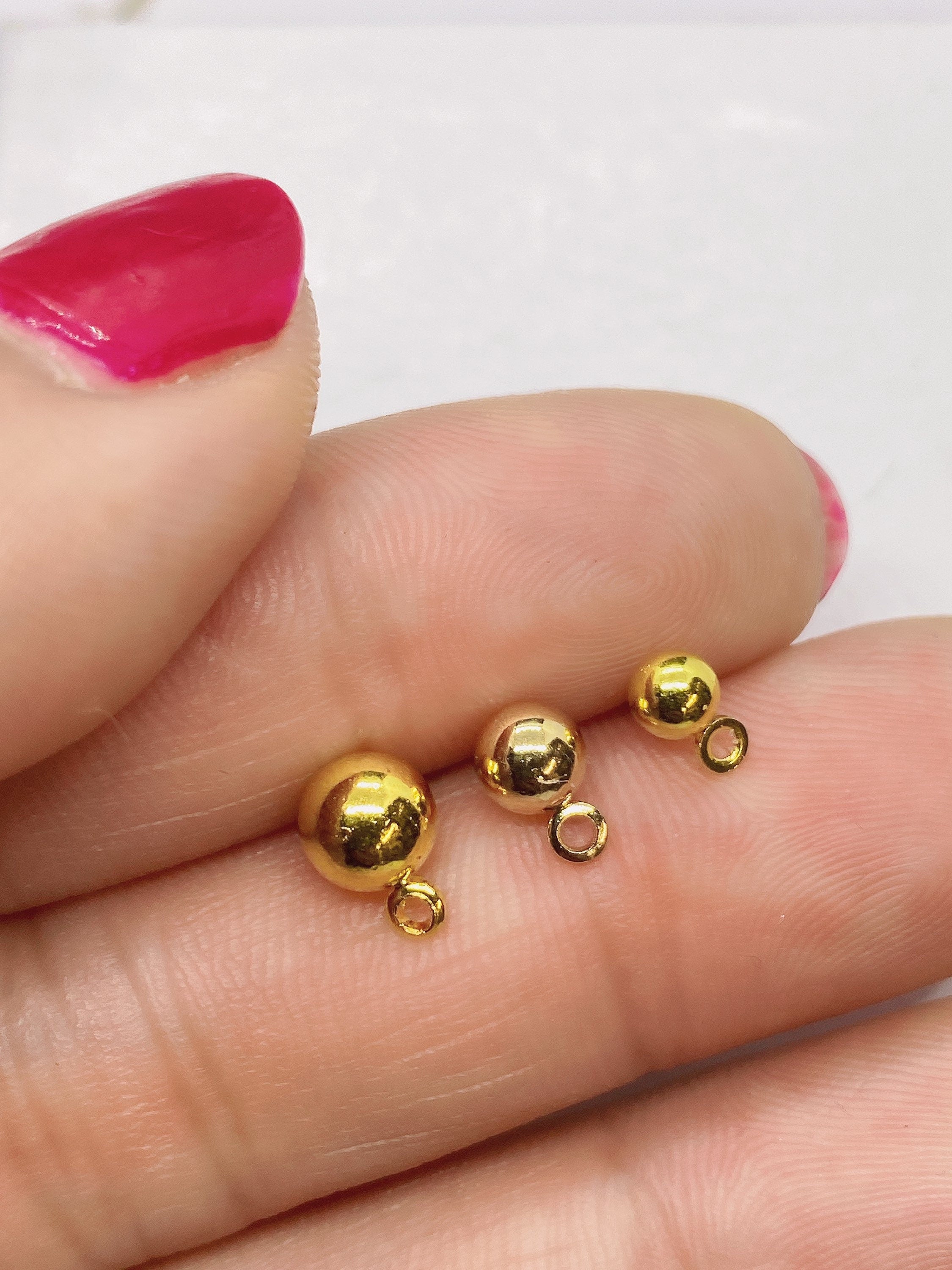 20pc 14k Gold Plated Ball Post Earring, 3mm 4mm 5mm 6mm Ball Stud Earring With Loop + Backs, DIY Earring,  Earring Findings, Wholesale F9122