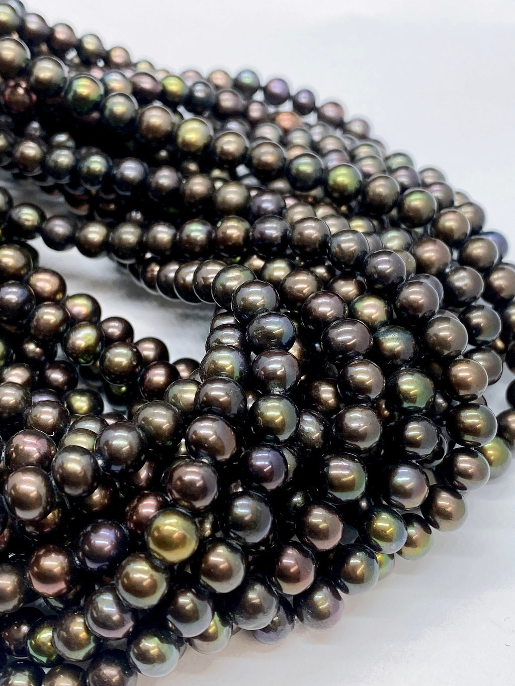AA+ 6-6.5mm Freshwater Pearls round potato pearl peacock Black Brown pearl--Full Strand15"  65pc loose pearl beads #RS2031