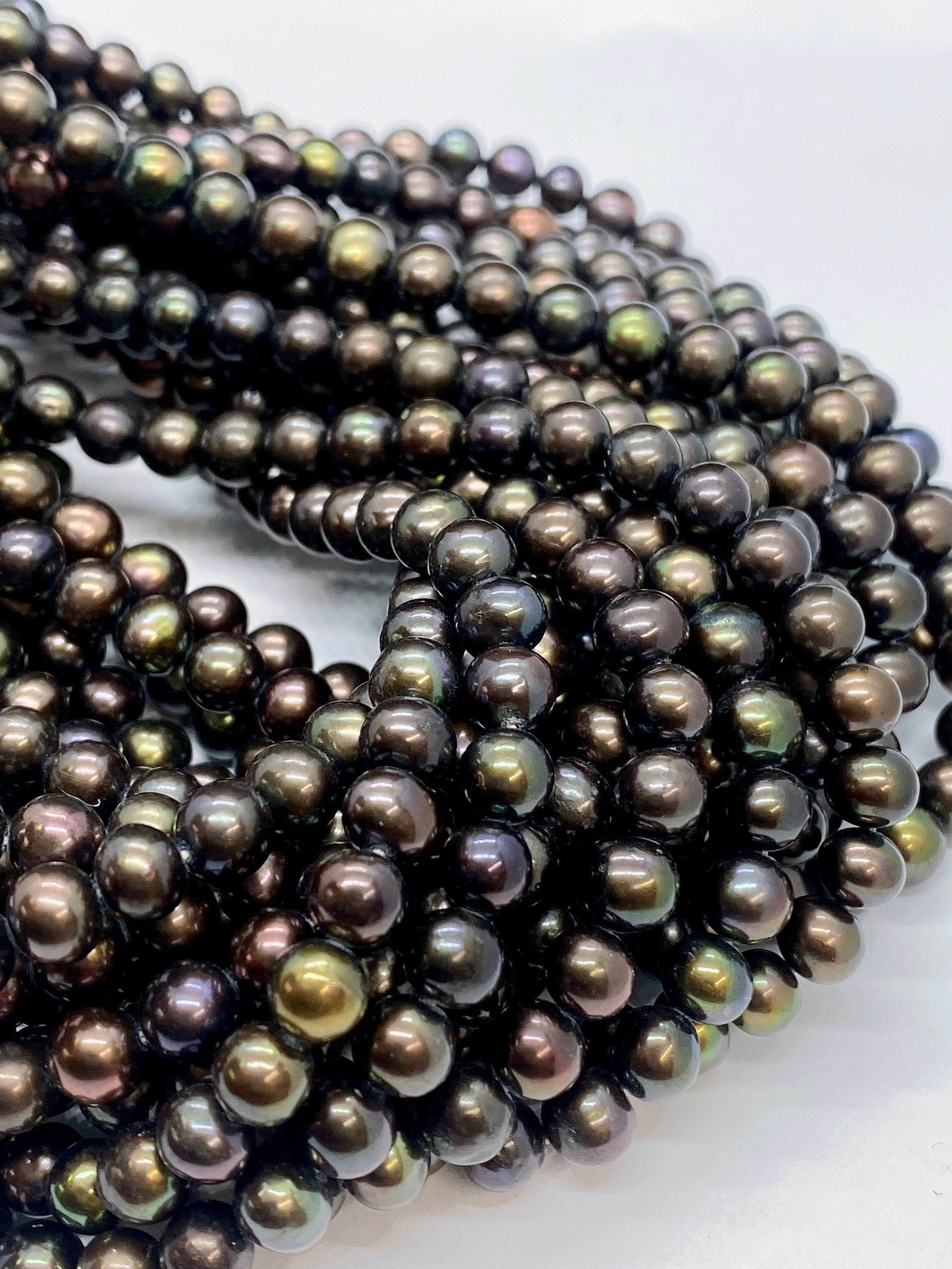 AA+ 6-6.5mm Freshwater Pearls round potato pearl peacock Black Brown pearl--Full Strand15"  65pc loose pearl beads #RS2031