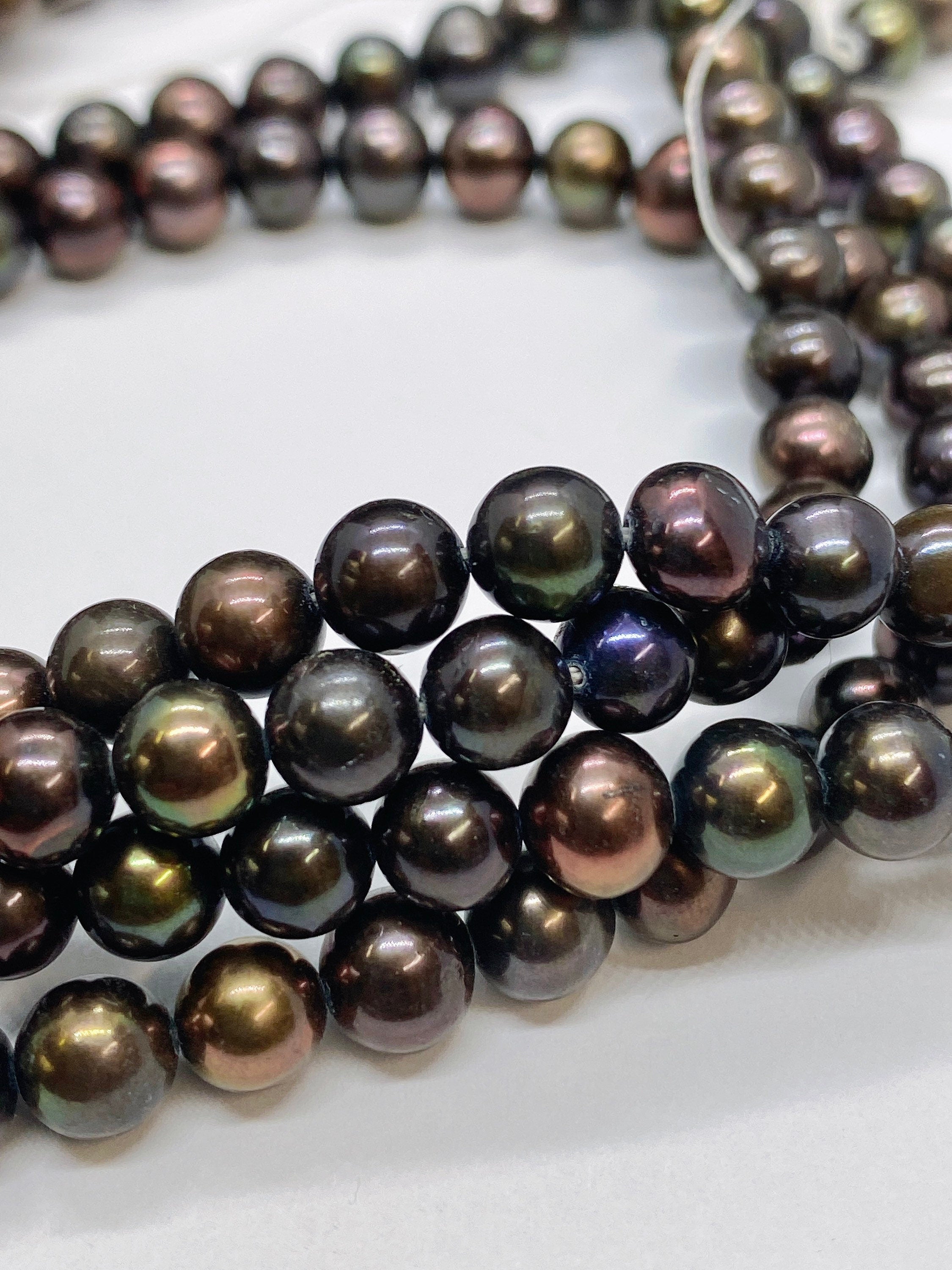 AA+ 6-6.5mm Freshwater Pearls round potato pearl peacock Black Brown pearl--Full Strand15"  65pc loose pearl beads #RS2031