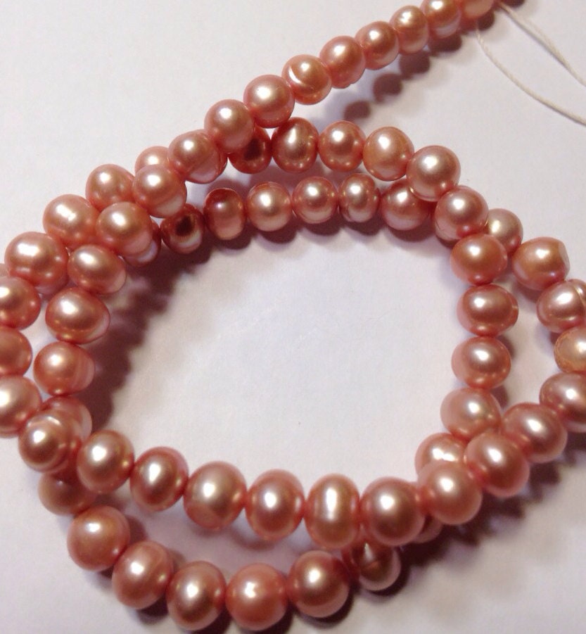 AA 5-6mm round potato Freshwater Pearl off round Peach Pink pearl--Full Strand15" strand  #RS2016