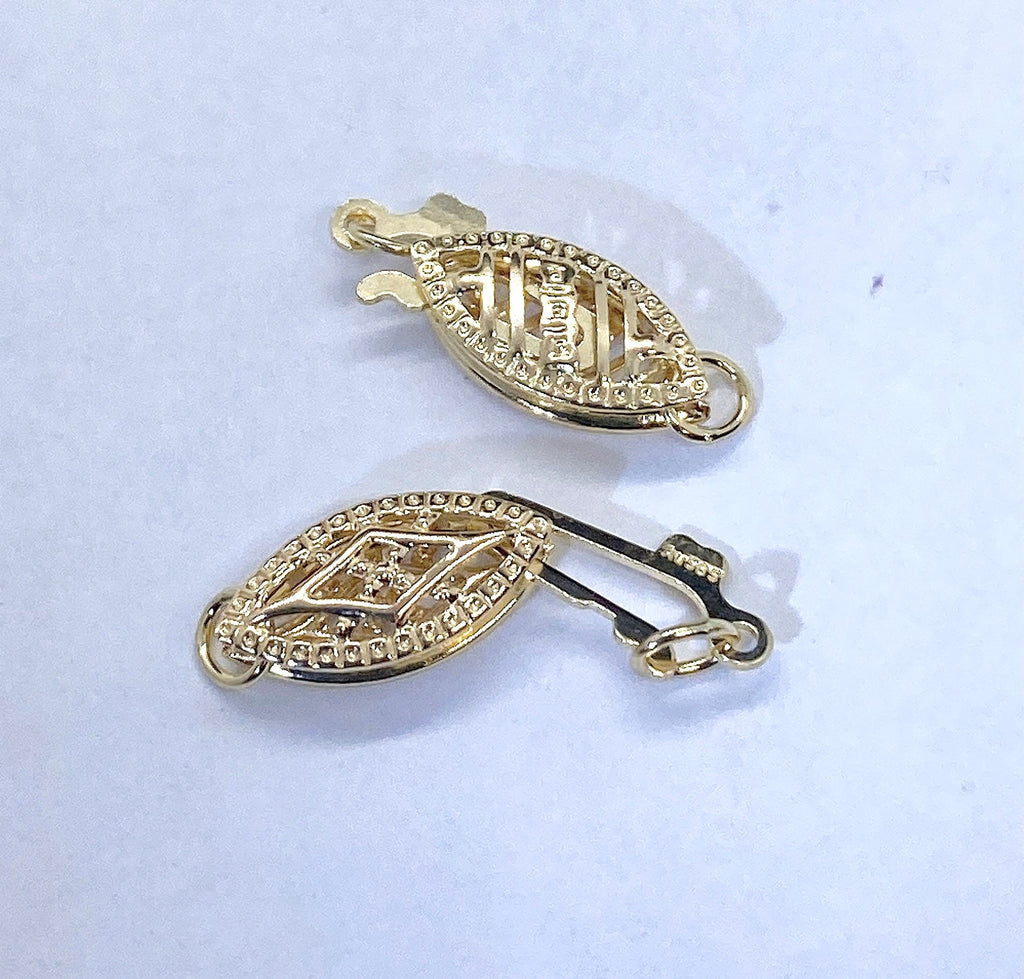14k solid Gold pearl Clasp real gold classic Clasp 5.3x13mm Filigree Pearl Bead Fish Hook Clasp Single Strand clasp oval shape #FDC014