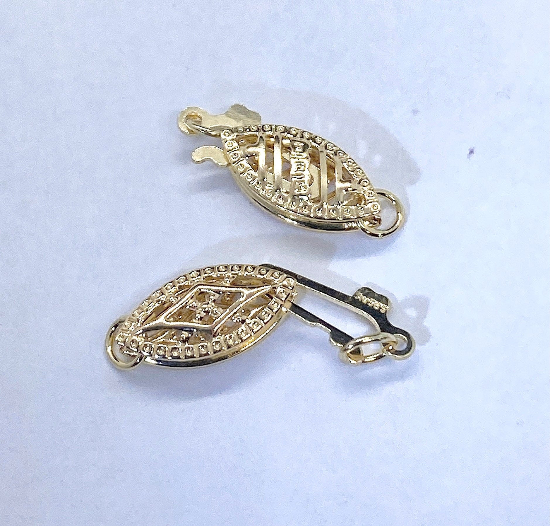 14k solid Gold pearl Clasp real gold classic Clasp 5.3x13mm Filigree Pearl Bead Fish Hook Clasp Single Strand clasp oval shape #FDC014