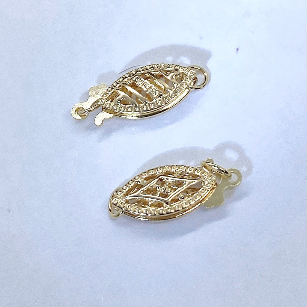 14k solid Gold pearl Clasp real gold classic Clasp 5.3x13mm Filigree Pearl Bead Fish Hook Clasp Single Strand clasp oval shape #FDC014