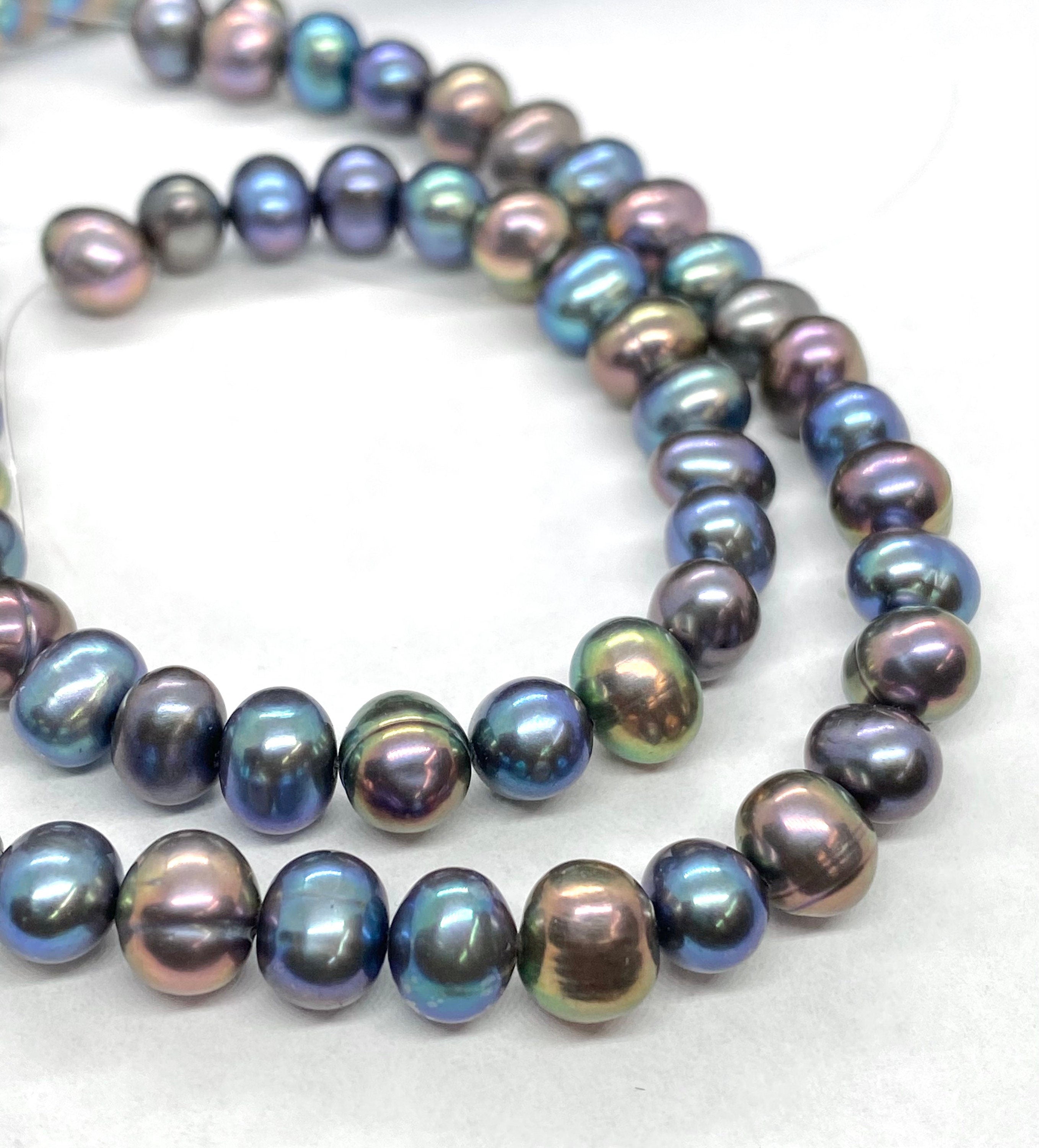 A-AA 6-7mm Metallic Peacock Freshwater Pearl, round potato pearl Rainbow blue Green pearl, 35pc loose pearl beads Bargain Deal SALE #RS2080