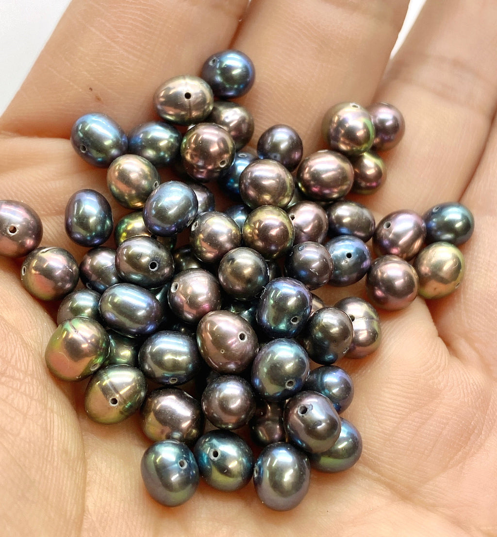 A-AA 6-7mm Metallic Peacock Freshwater Pearl, round potato pearl Rainbow blue Green pearl, 35pc loose pearl beads Bargain Deal SALE #RS2080