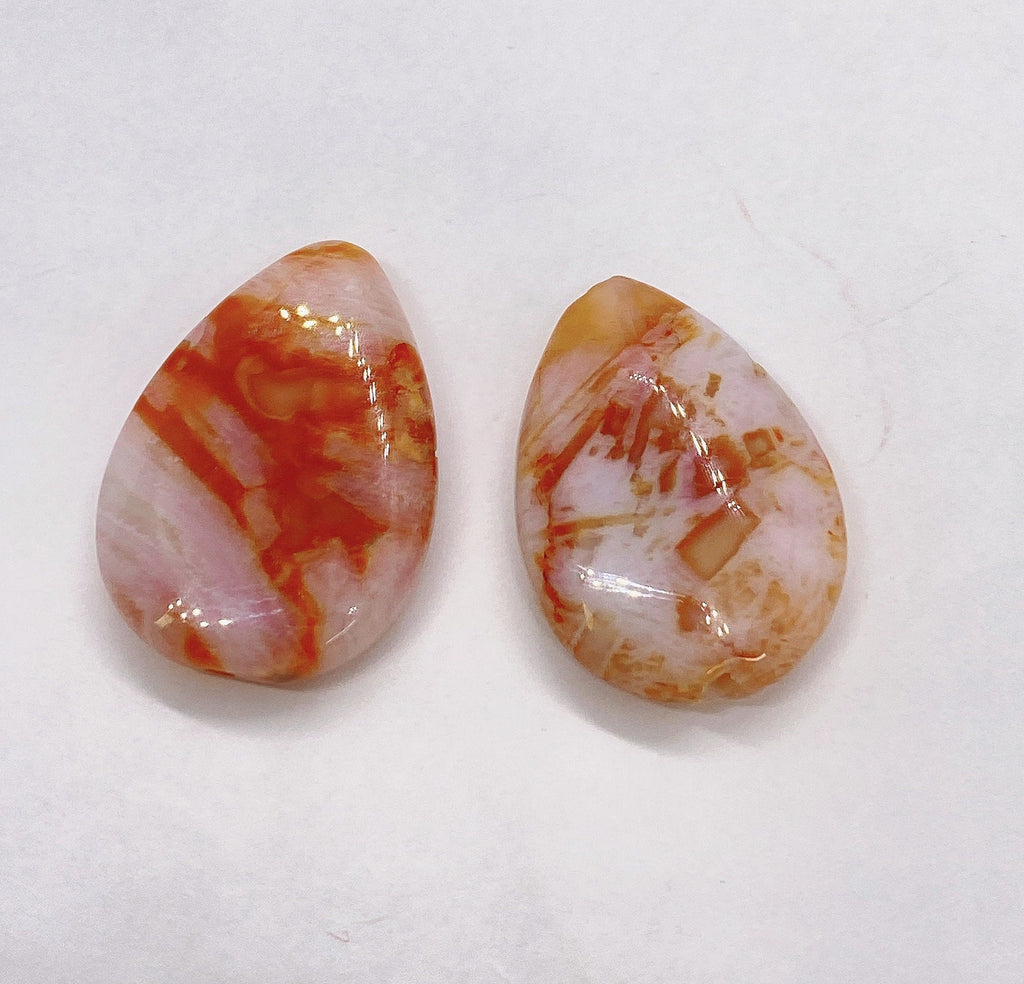 Designer choice! Unique Pair Natural Orange Quartz 2pcs, crazy lace agate 18mmX25mm Tear drop smooth Flat gemstone--NEW ARRIVAL