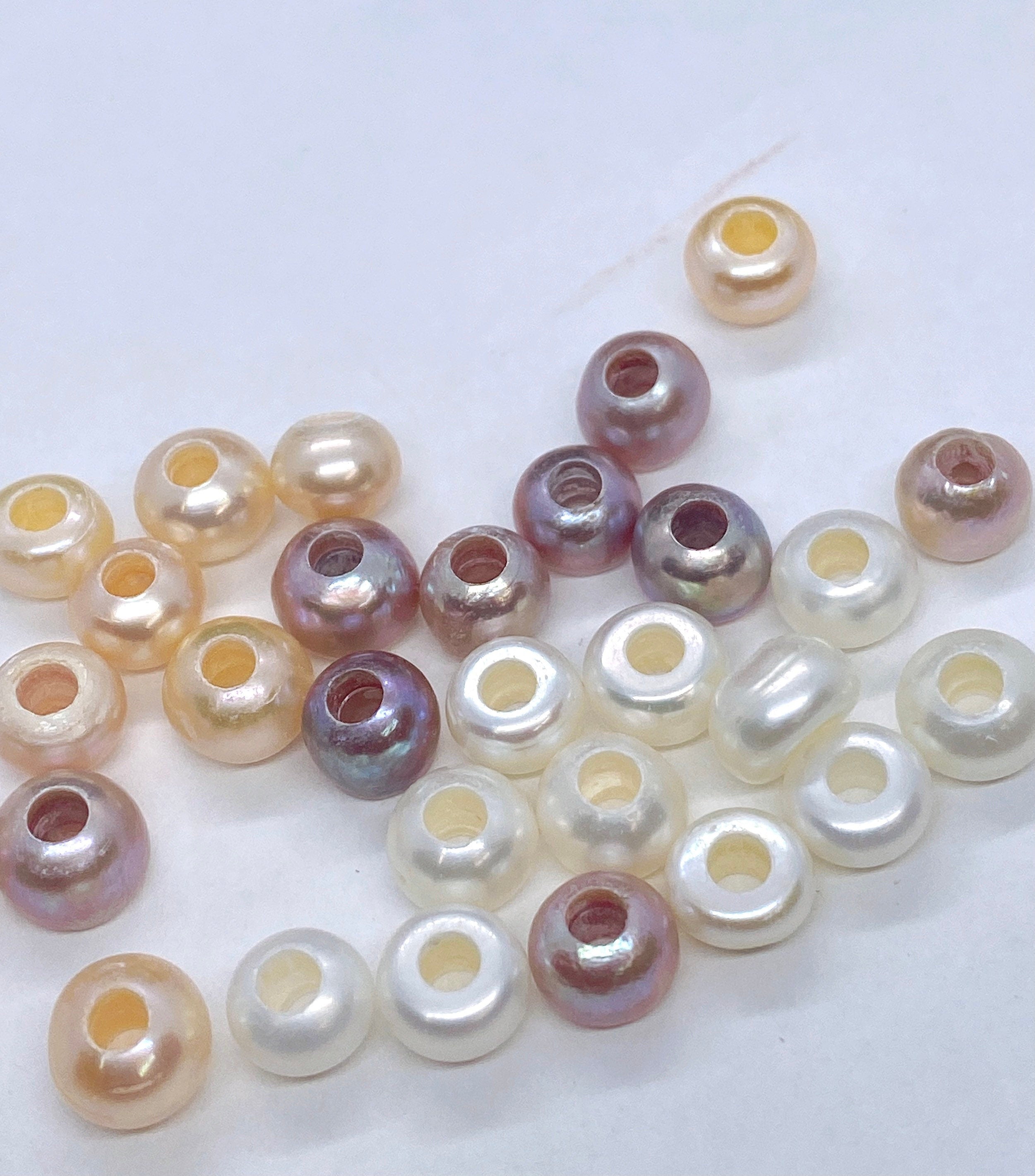 A-AA 8mm Roundel Freshwater Pearl, 15" full strand 1.5 2.2 3mm Large Hole button Pearl Natural pink champagne white pearl beads LH8063S NEW