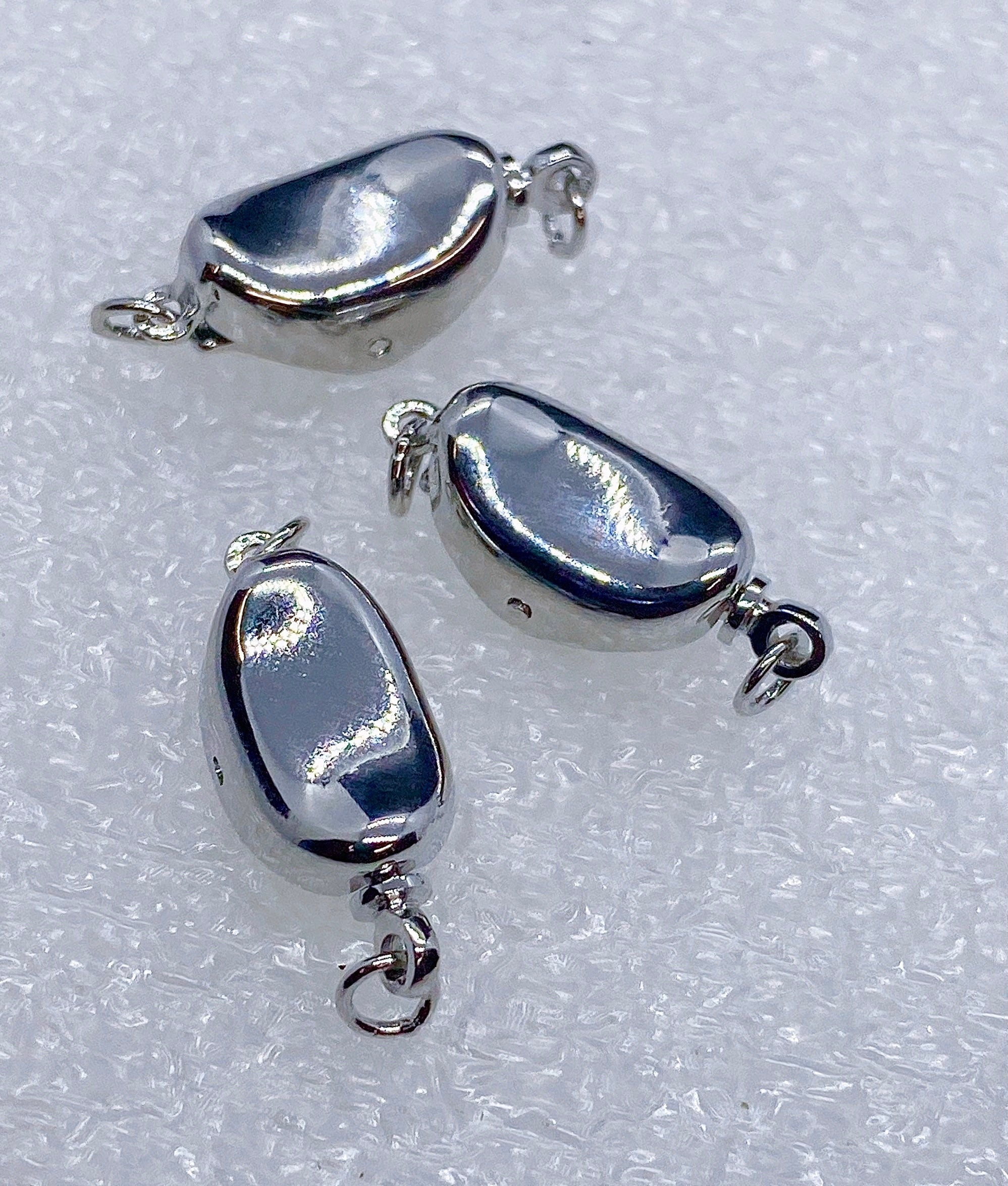 Solid 925 sterling silver pearl Clasp White Gold vermeiled Clasp 8x13mm beading box pull clasp oval kidney shape, coffee bean clasp #FDC013