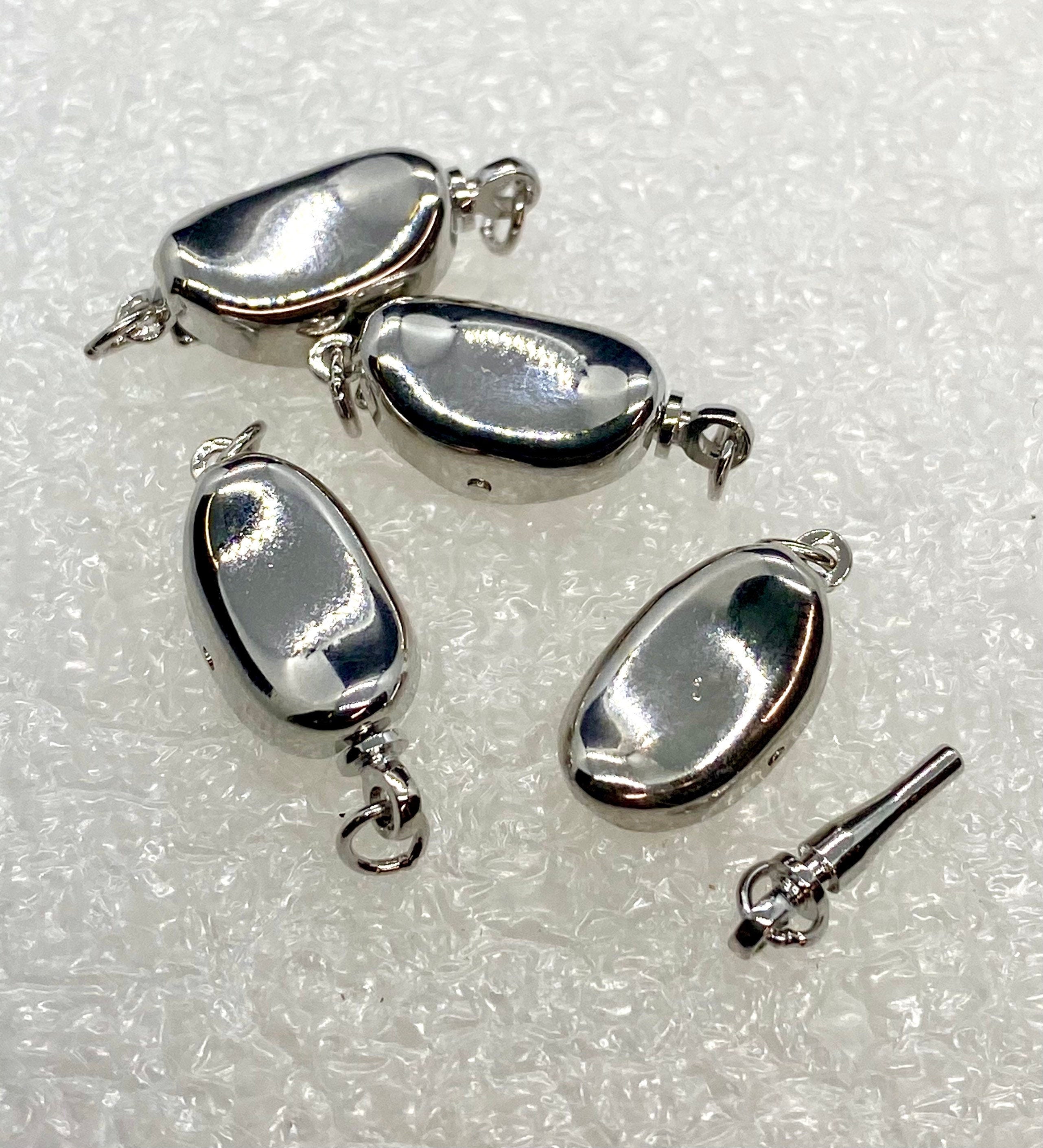 Solid 925 sterling silver pearl Clasp White Gold vermeiled Clasp 8x13mm beading box pull clasp oval kidney shape, coffee bean clasp #FDC013