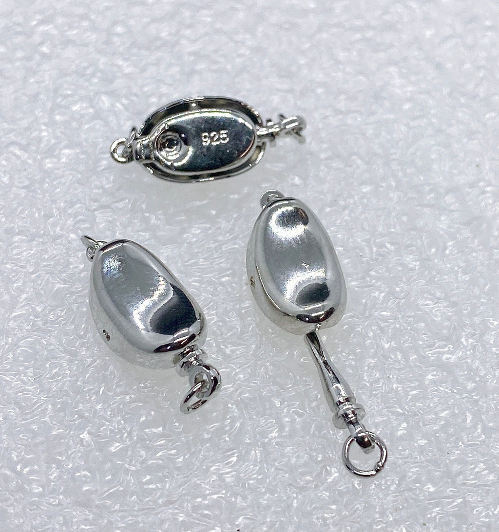 Solid 925 sterling silver pearl Clasp White Gold vermeiled Clasp 8x13mm beading box pull clasp oval kidney shape, coffee bean clasp #FDC013