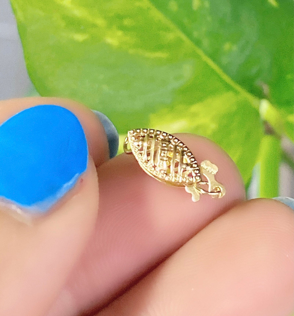 14k solid Gold pearl Clasp real gold classic Clasp 5.3x13mm Filigree Pearl Bead Fish Hook Clasp Single Strand clasp oval shape #FDC014