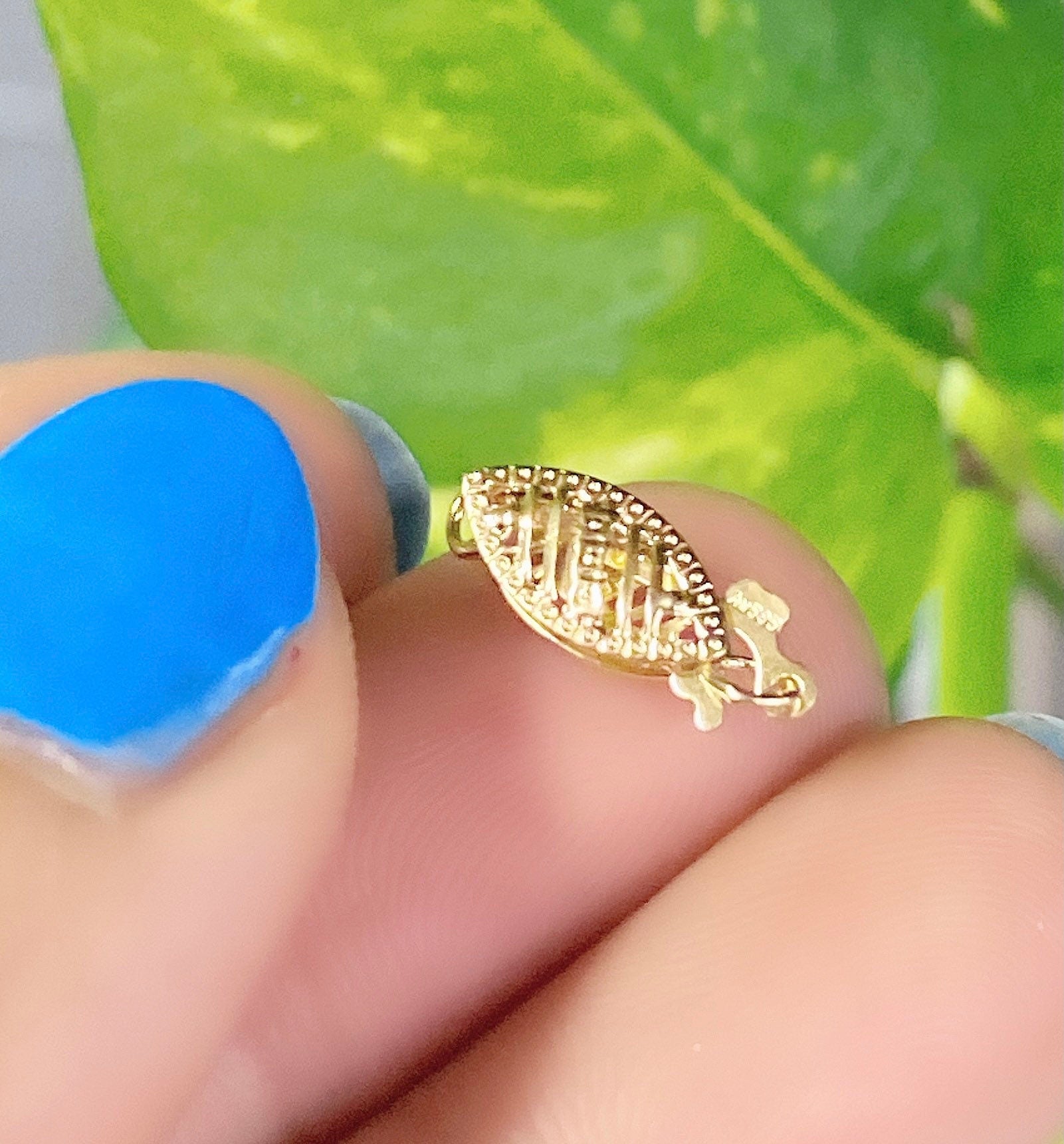 14k solid Gold pearl Clasp real gold classic Clasp 5.3x13mm Filigree Pearl Bead Fish Hook Clasp Single Strand clasp oval shape #FDC014