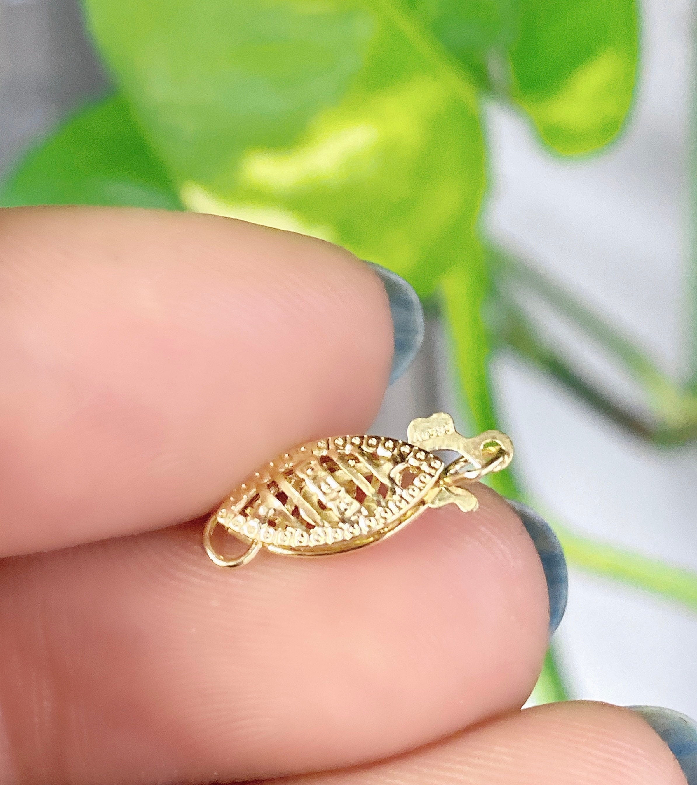 14k solid Gold pearl Clasp real gold classic Clasp 5.3x13mm Filigree Pearl Bead Fish Hook Clasp Single Strand clasp oval shape #FDC014