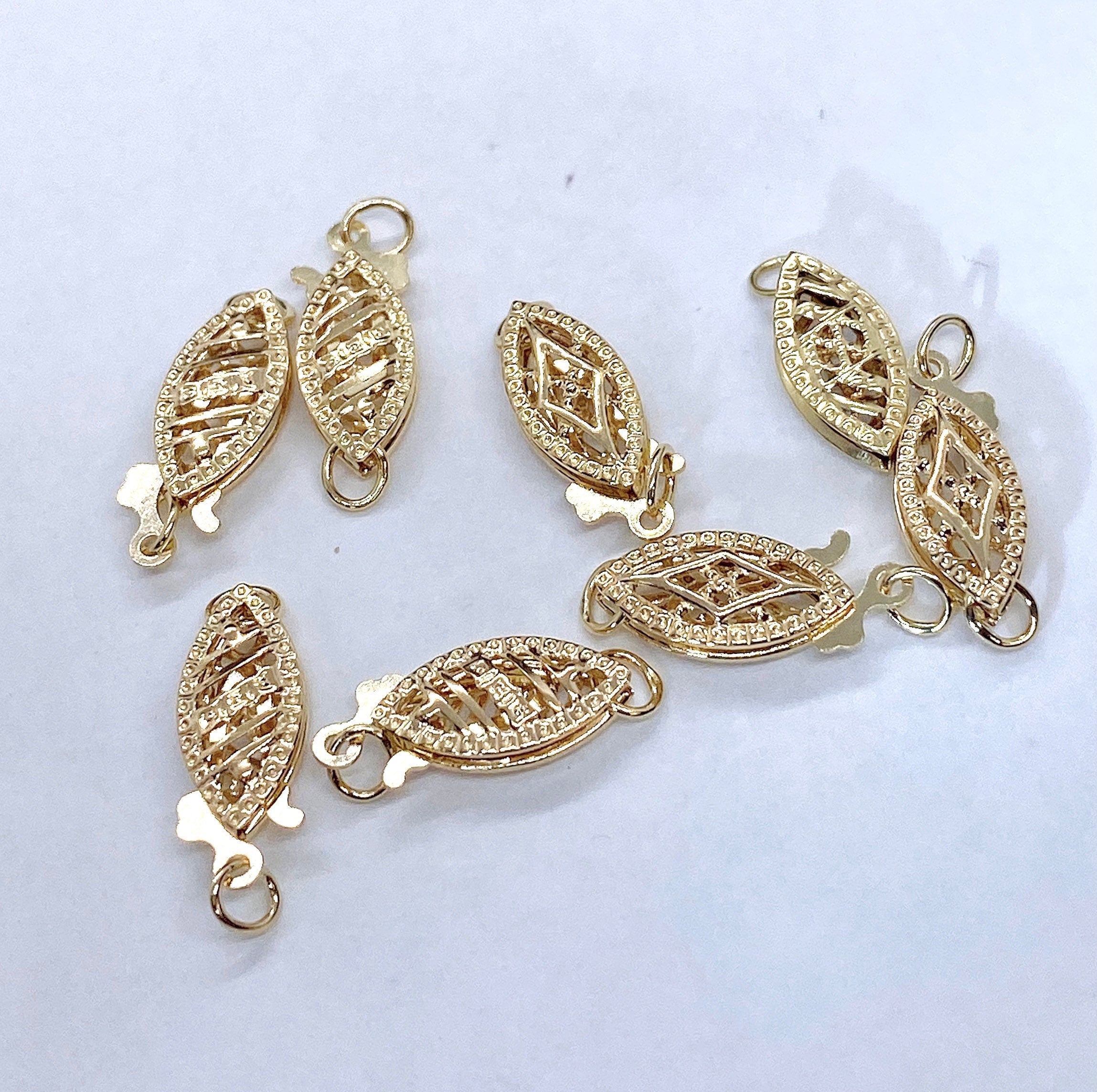 14k solid Gold pearl Clasp real gold classic Clasp 5.3x13mm Filigree Pearl Bead Fish Hook Clasp Single Strand clasp oval shape #FDC014