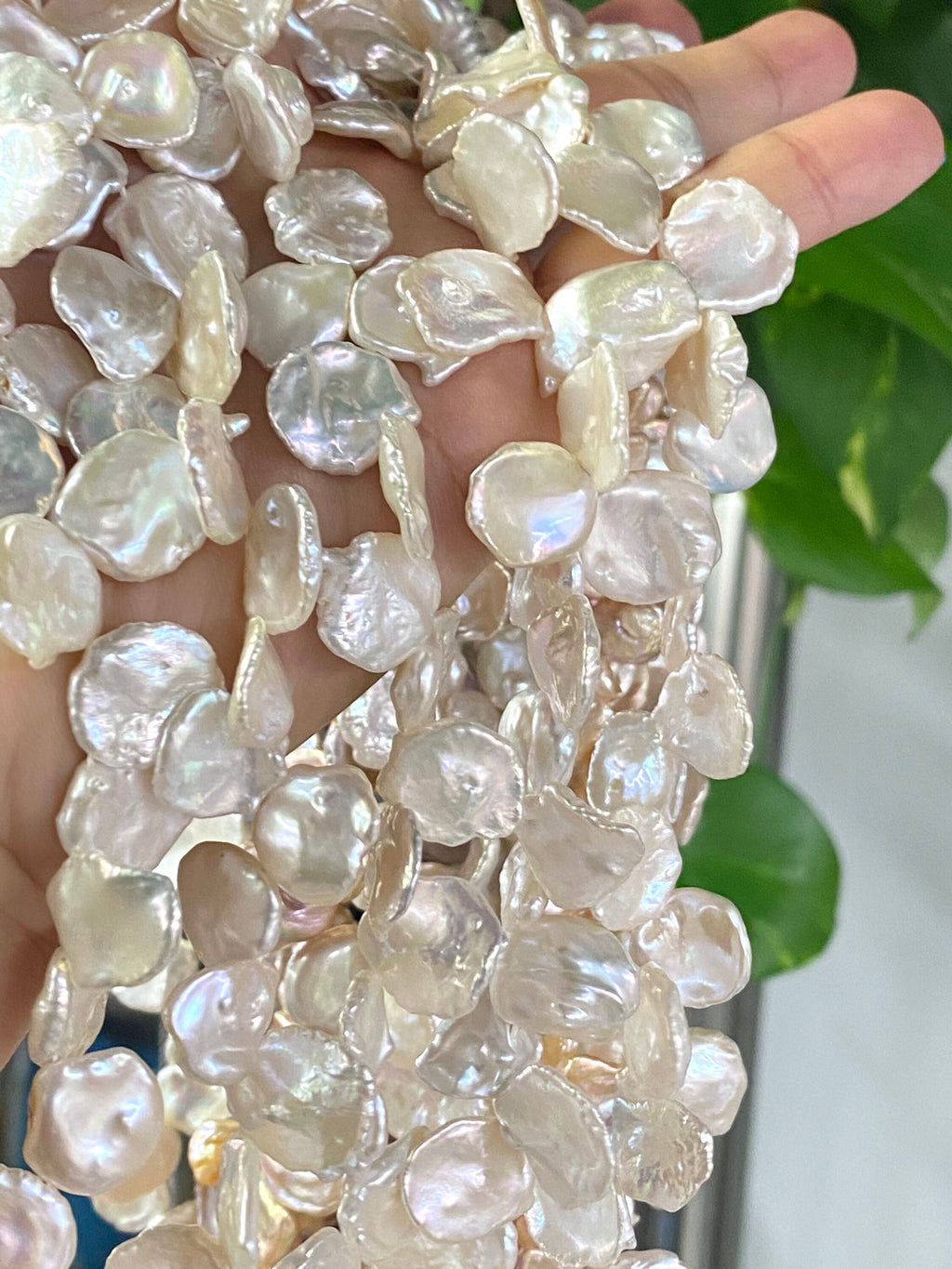 AAA 15-18mm large round Keshi Pearl, Ivory white round flake flower Keshi pearl beads, Top Drilled Dancing Briolette short strand- NEW Sale